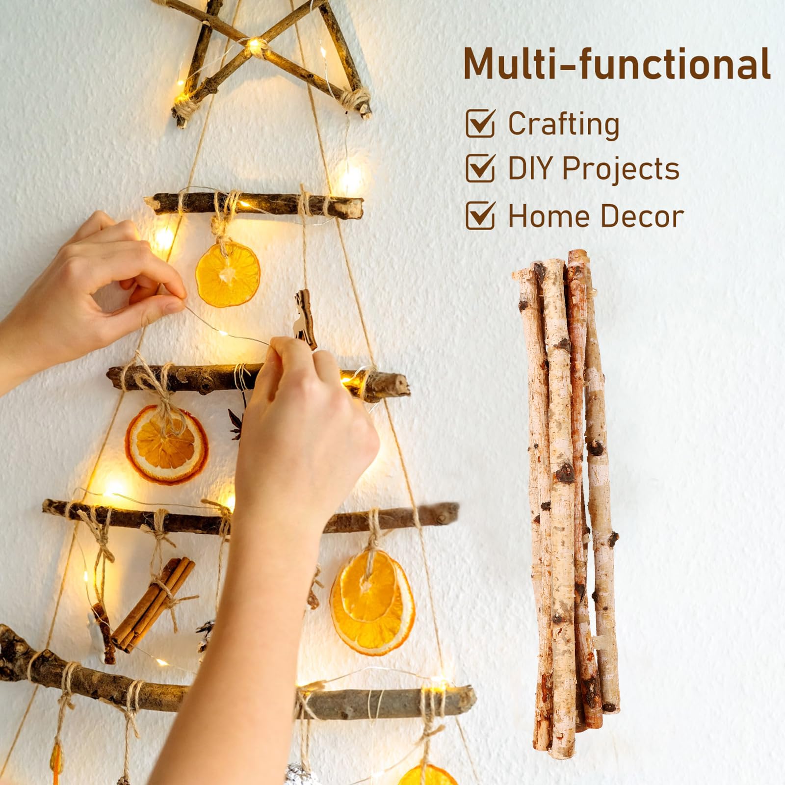 VILLCASE 6pcs Wood Log Sticks, 16'' Natural Birch Logs Twigs Craft Sticks Unfinished Wood Crafts Sticks for DIY Crafts Rustic Home Decor School Projects Festival Decoration