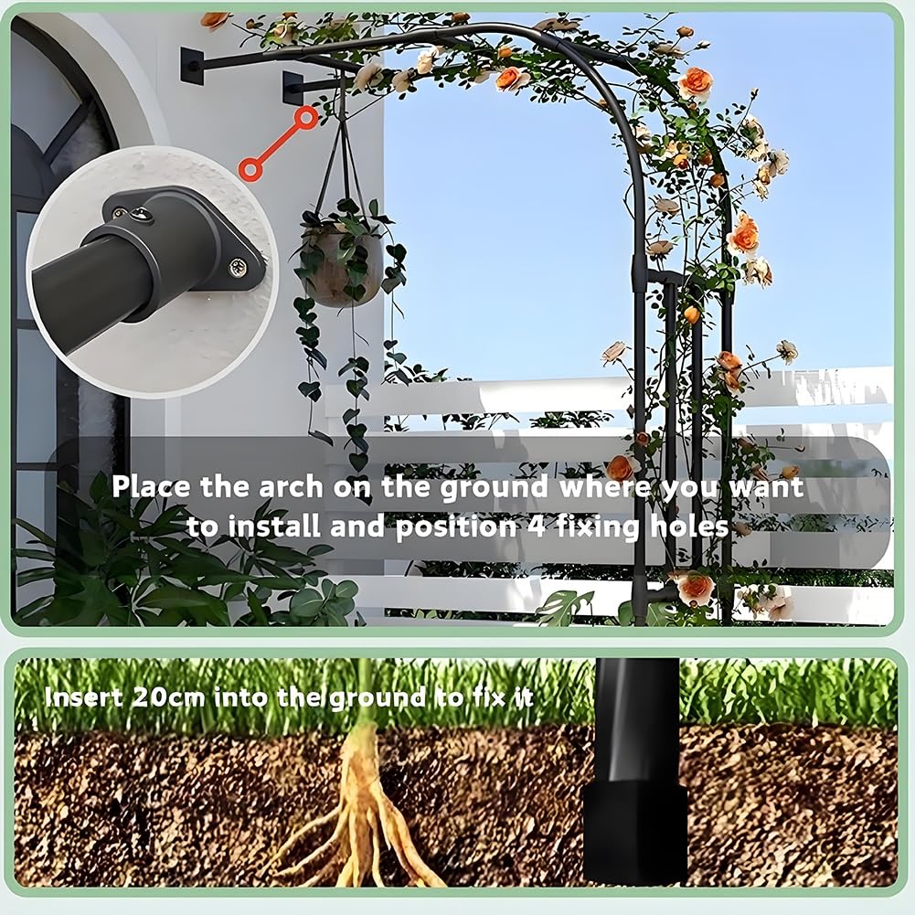 Demi-côté Grande Arche de Jardin en métal, Arche de rosiers, Robuste tonnelle en métal Rosiers Treillis pour Plantes grimpantes, Support de décoration de Jardin 120x240/240x240/300x240cm(Black,1.5X2.4