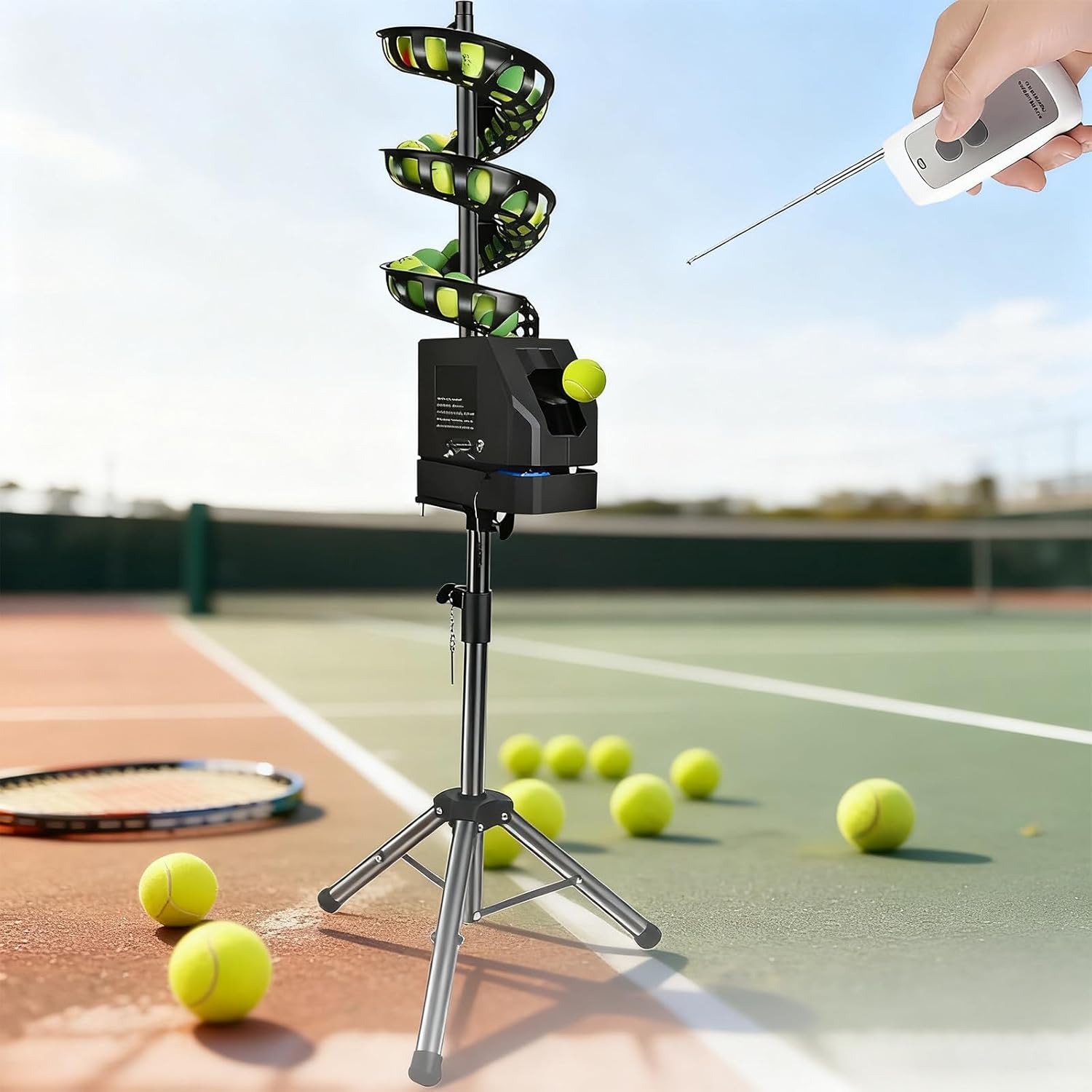 Tennis Machine with Remote Control & Automatic Tennis Ball Server Machine, Holds About 33 Balls, Adjustable Height & Angle, for Practice and Training