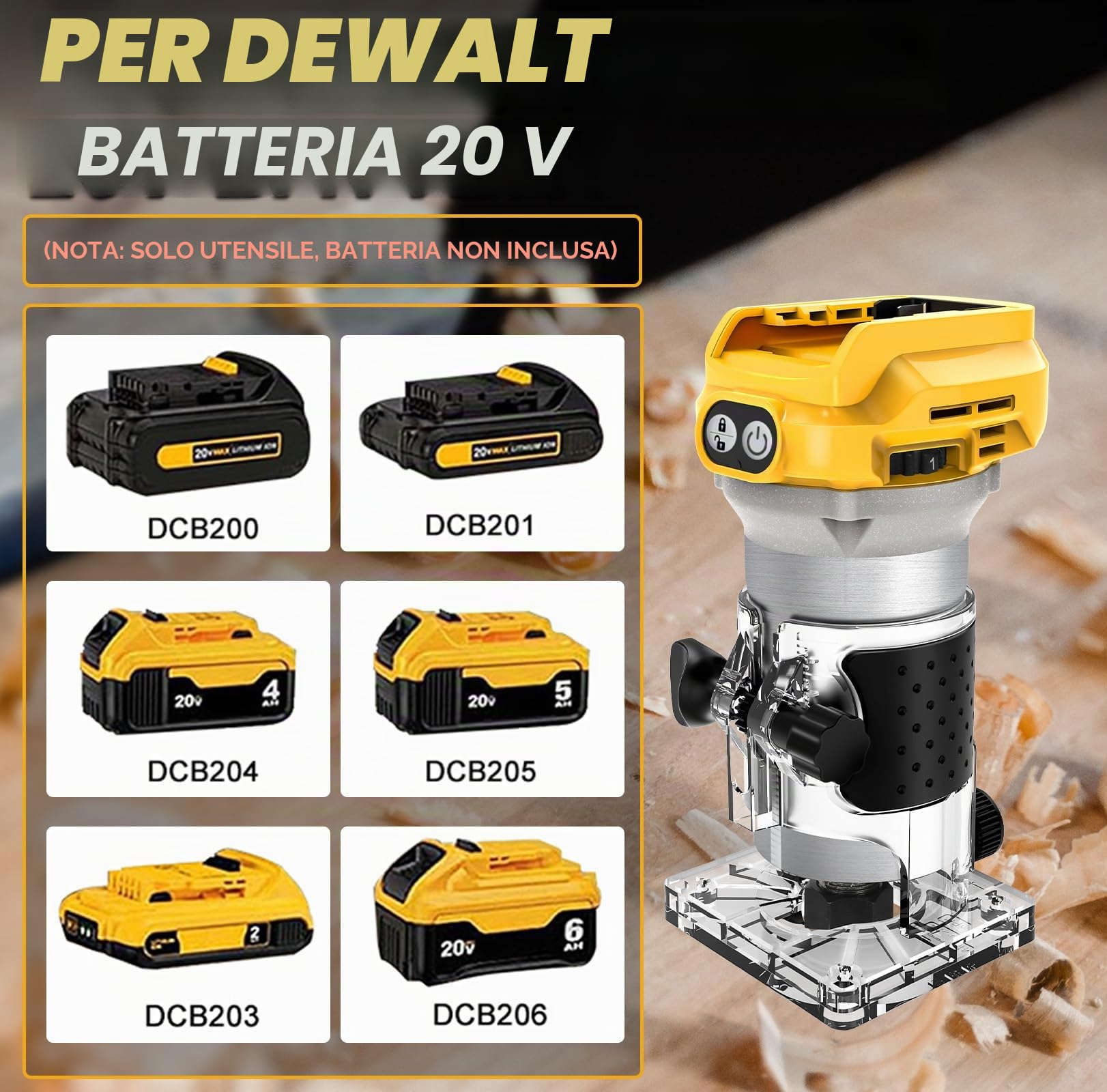 WingFly Fresatrice per Bordi a Batteria per Dewalt 18 V, 20 V, Rifilatore Fresatrice Portatile Senza Spazzole per Lavorazione del Legno, con Set di Frese da 15 Pezzi