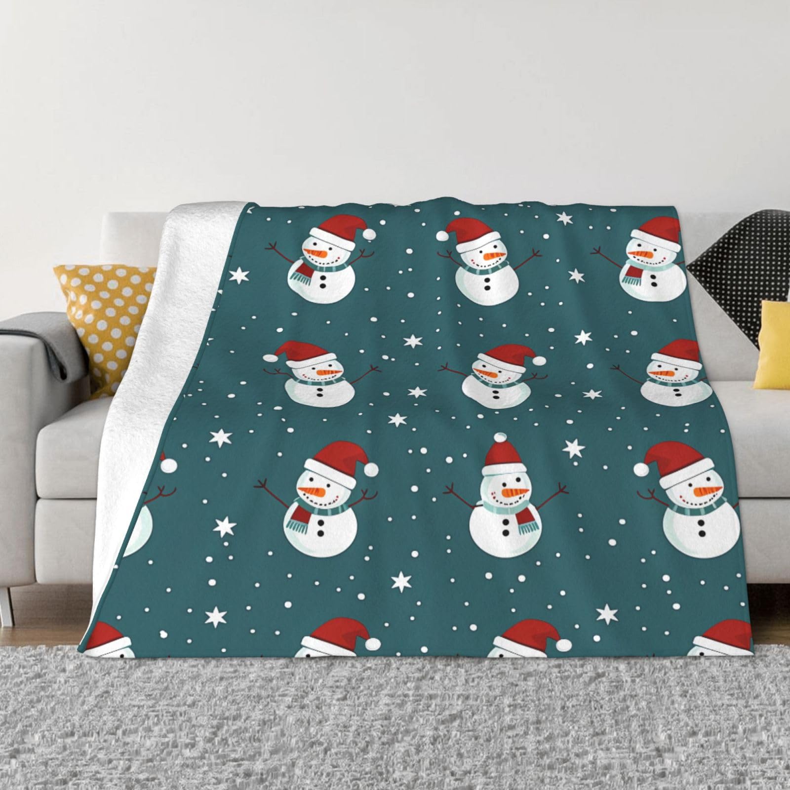 Couverture de Noël plaid polaire flanelle chaude jeté de canapé déco bonhomme de neige voyage