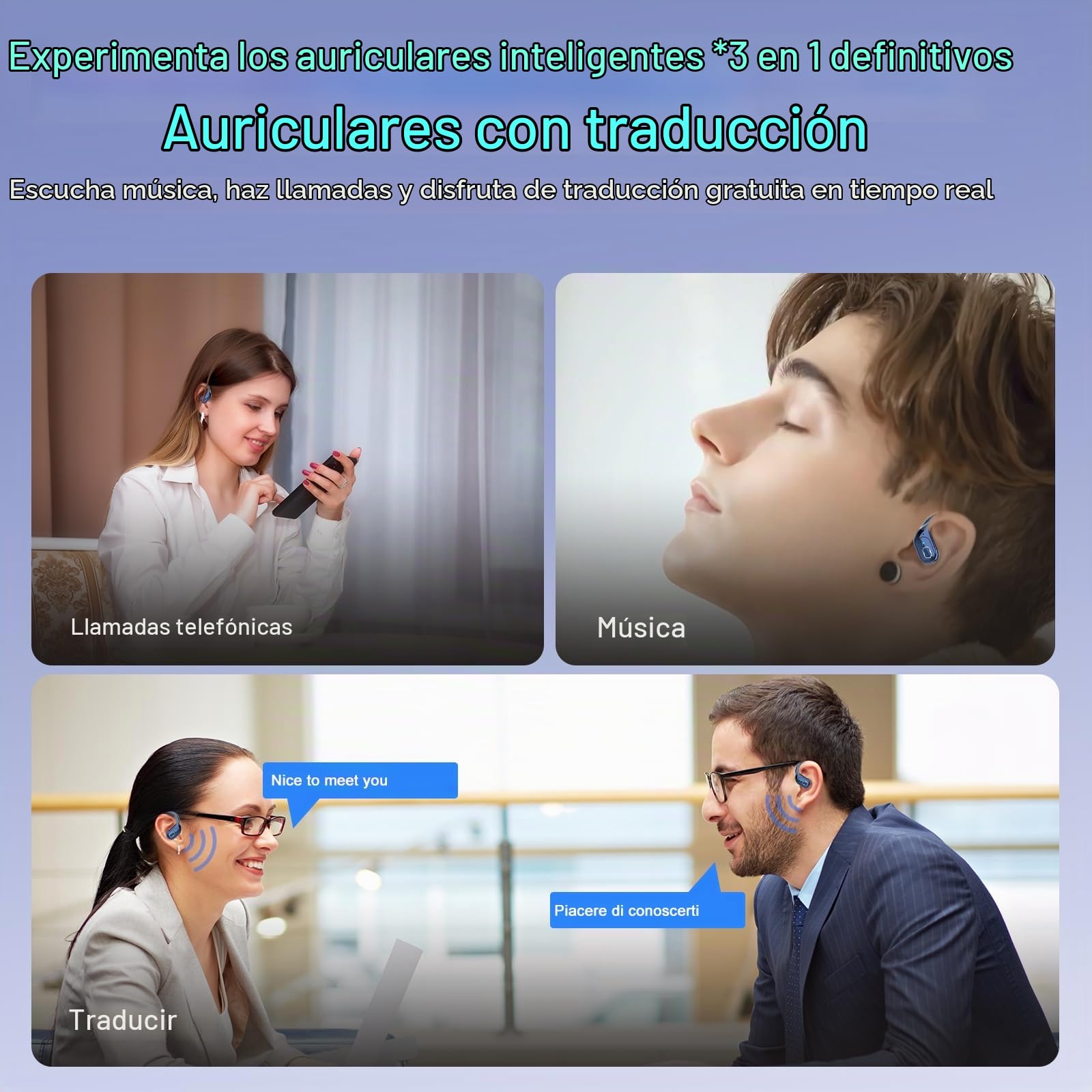STECEi AI Auriculares Traductor en Tiempo Real(2026), 3 in 1 AI Auriculares Traductor, Bluetooth 5.4, Negocios/Aprendizaje/Reunirse Azul