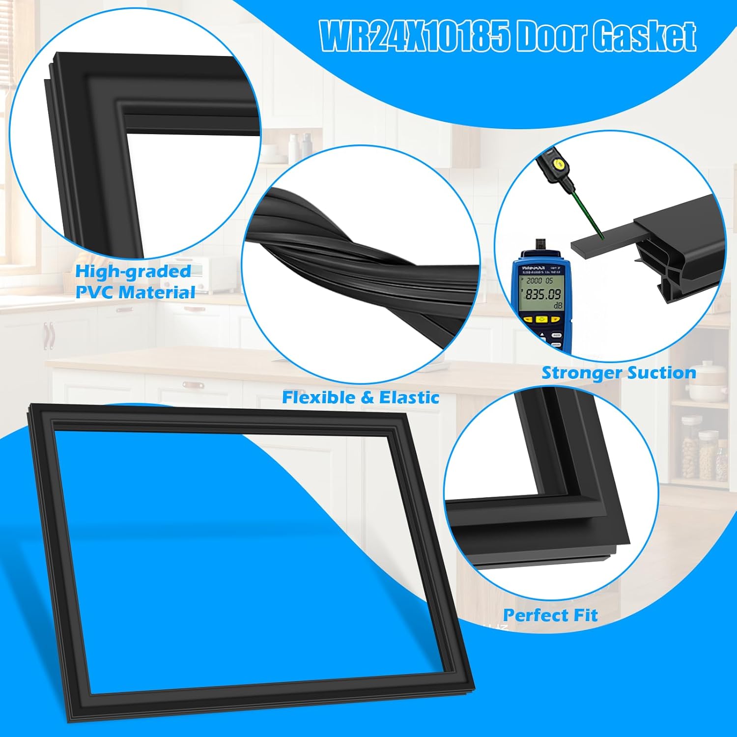 Upgraded WR24X10185 Freezer Door Seal Compatible with GE Refrigerator Freezer Door Gasket Replacement WR24X10099 1169944 AP3861330 For Hotpoint Refrigerator Door Gasket Freezer Seal Replacement Black