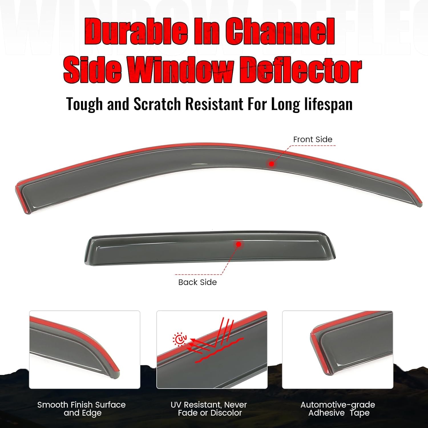 IKON MOTORSPORTS in Channel Window Visors Compatible with 2005-2010 Jeep Grand Cherokee, Slim Style Acrylic Smoke Rain Guards, Side Window Wind Deflectors 4PCS