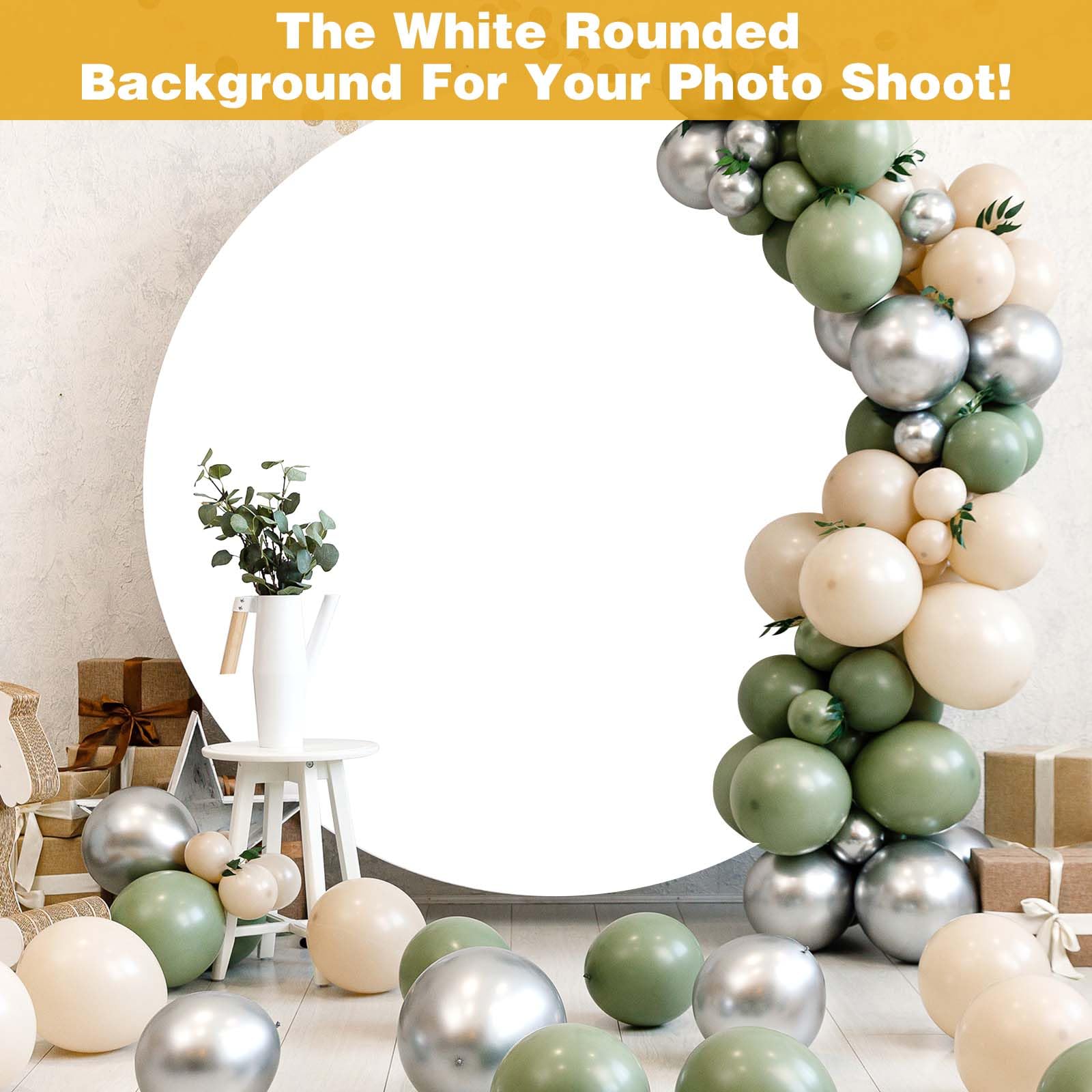 Toile de Fond, Diamètre 2m Fond Photographie en Polyester, Backdrop Rond Blanc Pliable, Fond Tissu Studio Photo Lavable et Durable, pour Mariage Anniversaire Fête Décoration (Pas de Stand)