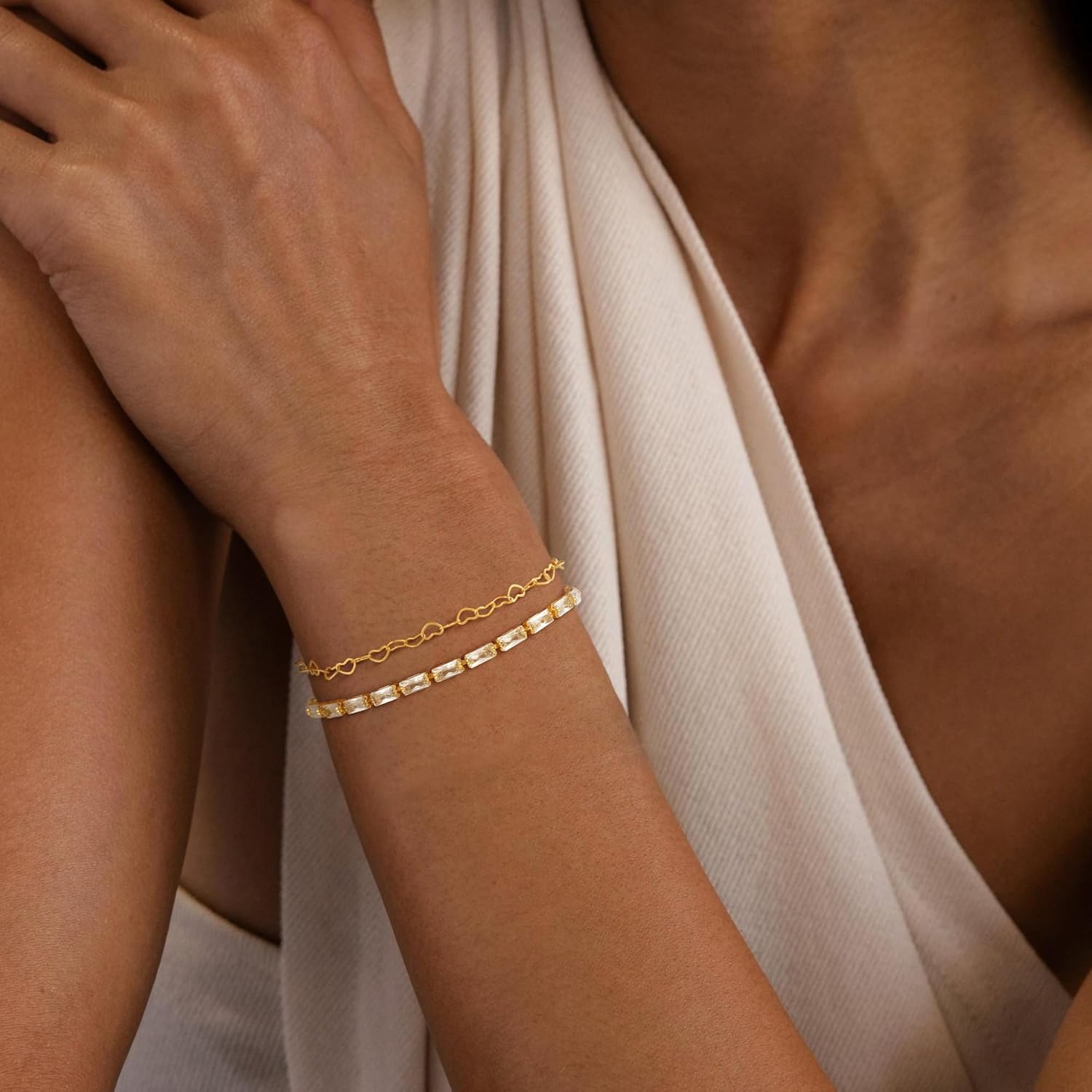 MBW Gold Bracelets for Women Trendy, Dainty 14K Gold Plated Bracelet Stack Beaded Chain Bracelet Set Thin Small Cute Paperclip Bracelets Fashion Waterproof Jewelry Gift Gold Accessories for Women - Image 6