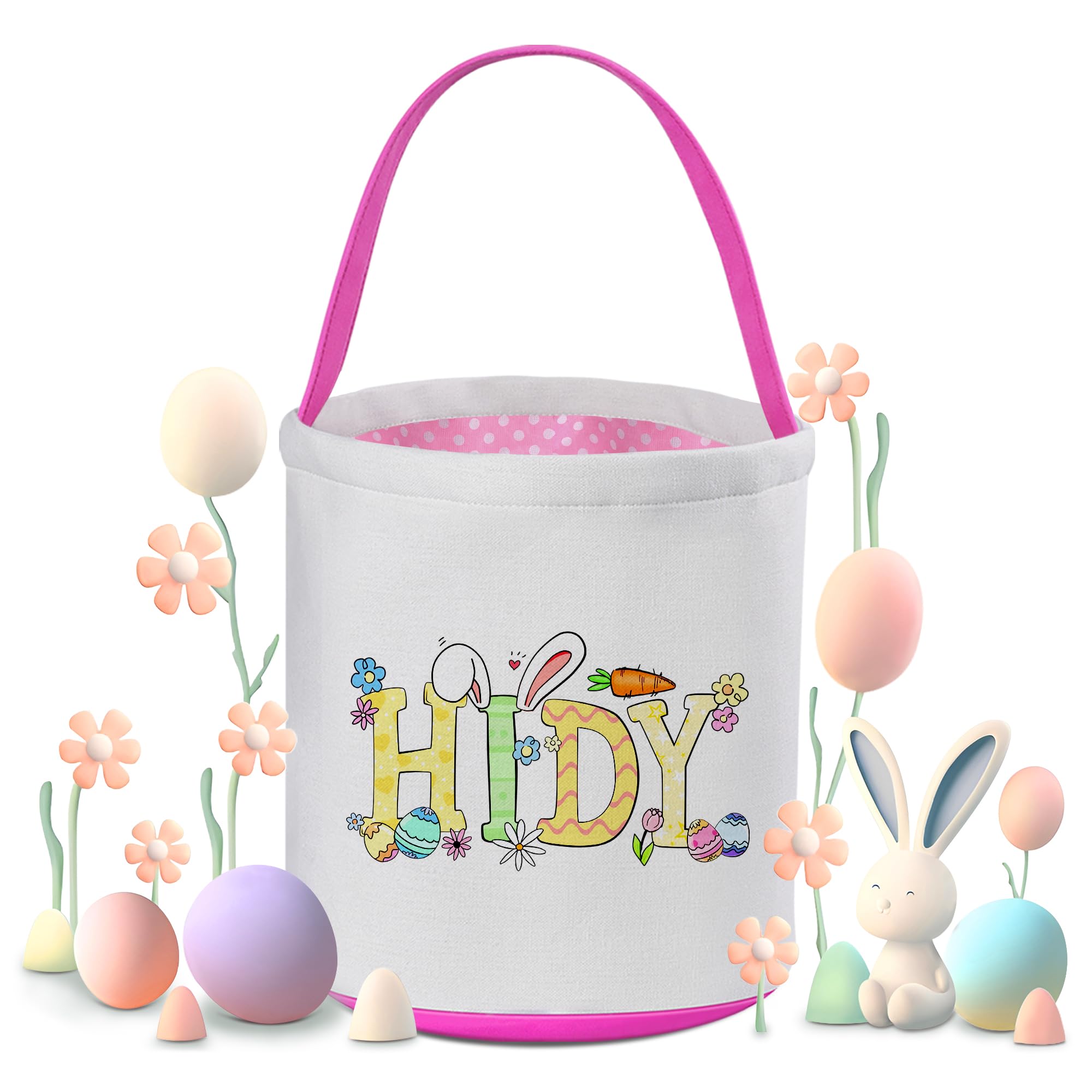 Personalized Easter Baskets for Boys Girls, Easter Baskets for Kids, Customized Easter Basket, Easter Basket with Name - Pink Letter Bunny
