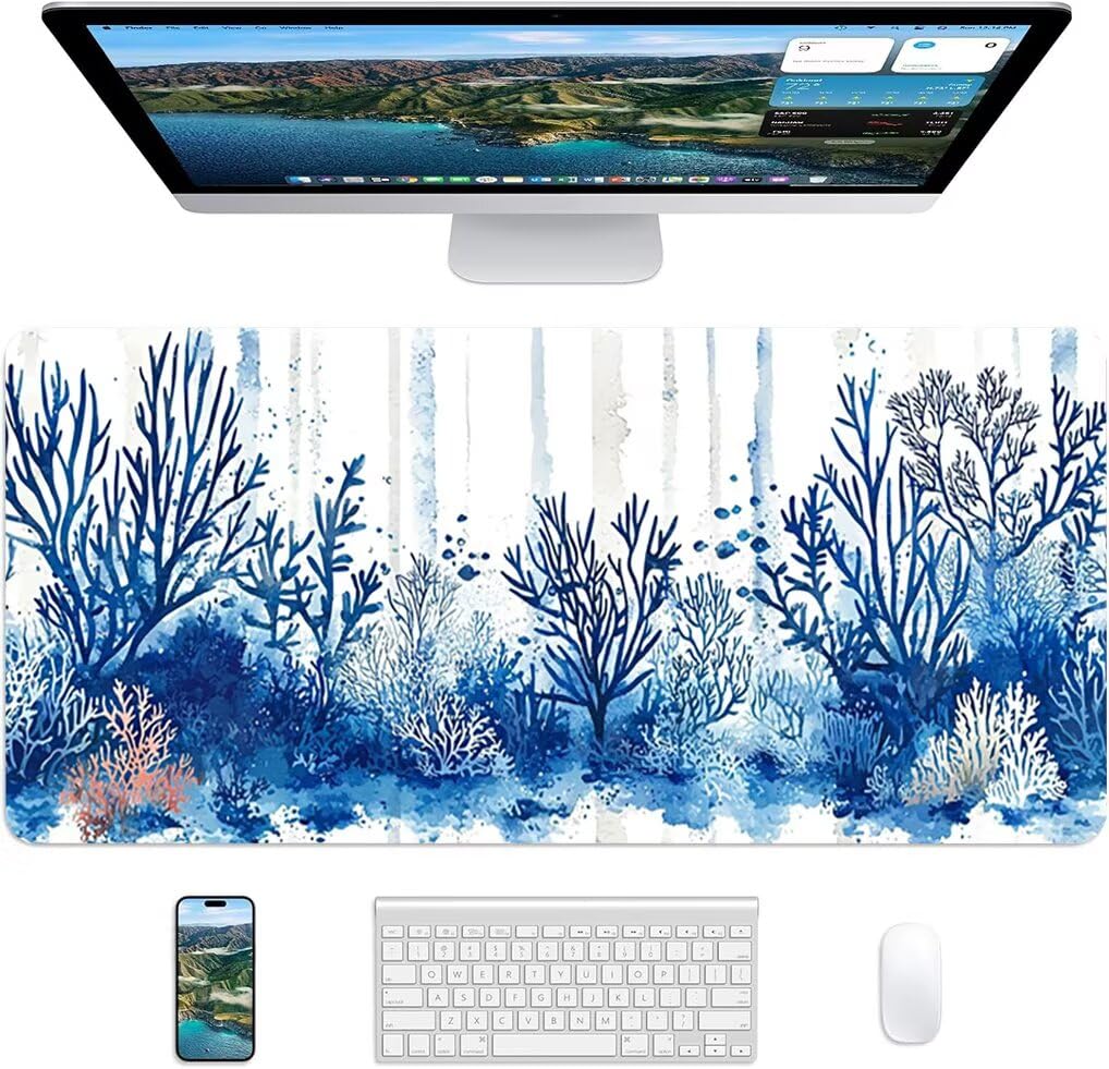 Wxuaixnn Pianta Tappetino Mouse Gaming XXL 160x80cm Tappetino Scrivania, Impermeabile Tappeto Mouse con Base in Gomma Antiscivolo, Non-Slip Rubber Base, Blu Mousepad XXL per Gamer e Ufficio -9966