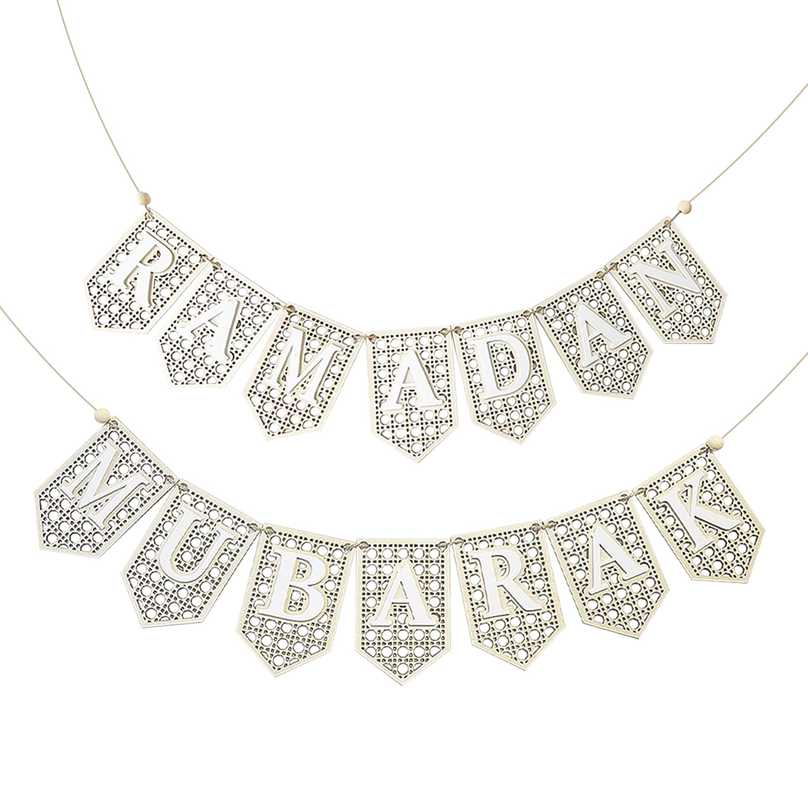 SHCHME Ramadan Mubarak Bunting, 2PCS 4.2ft Wooden Letter Hanging unting for Ramadan Muslim Eid Mubarak Decorations Party Supplies(Wooden)