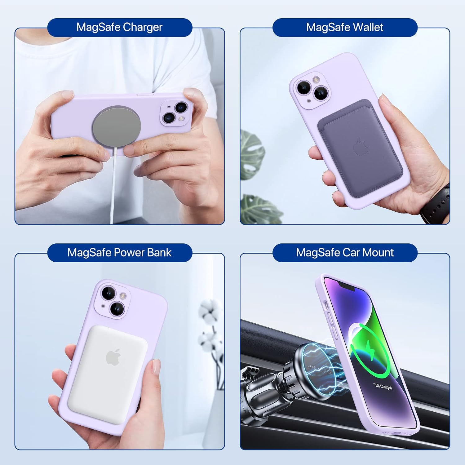 Miracase Magnetic Case Designed for iPhone 14 Plus Case with Screen Protector,[Upgraded Enhanced Camera Protection],Shockproof Liquid Silicone Case 6.7 inch(Magnetic Light Purple)