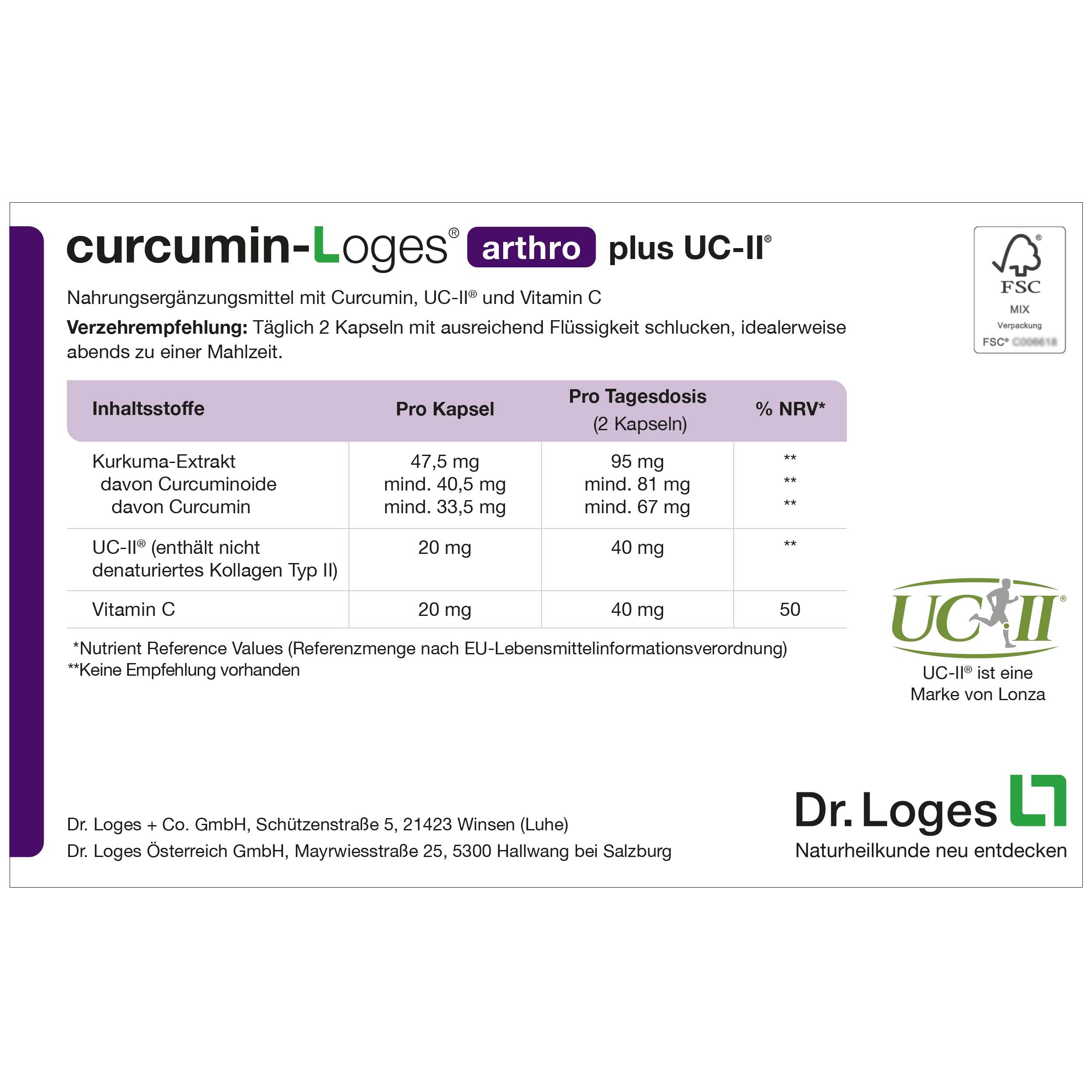 curcumin-Loges® arthro plus UC-II® - 60 Kapseln - Nahrungsergänzungsmittel