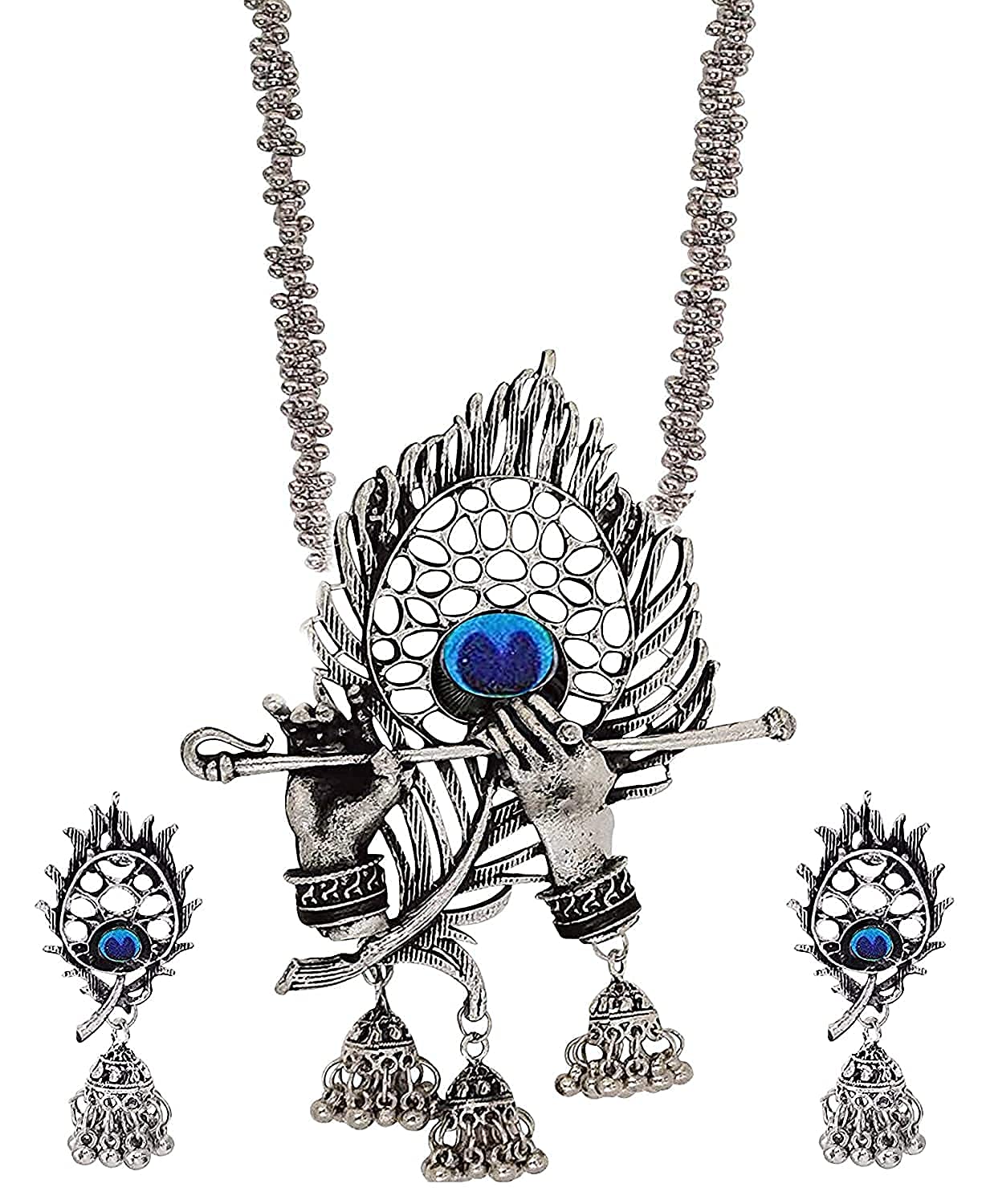 PandZipp Silver Oxidised Designer Jewellery Krishna Flute Necklace Set for Women & Girls, free size (B09MWBLL76) Amazon Price History, Amazon Price Tracker