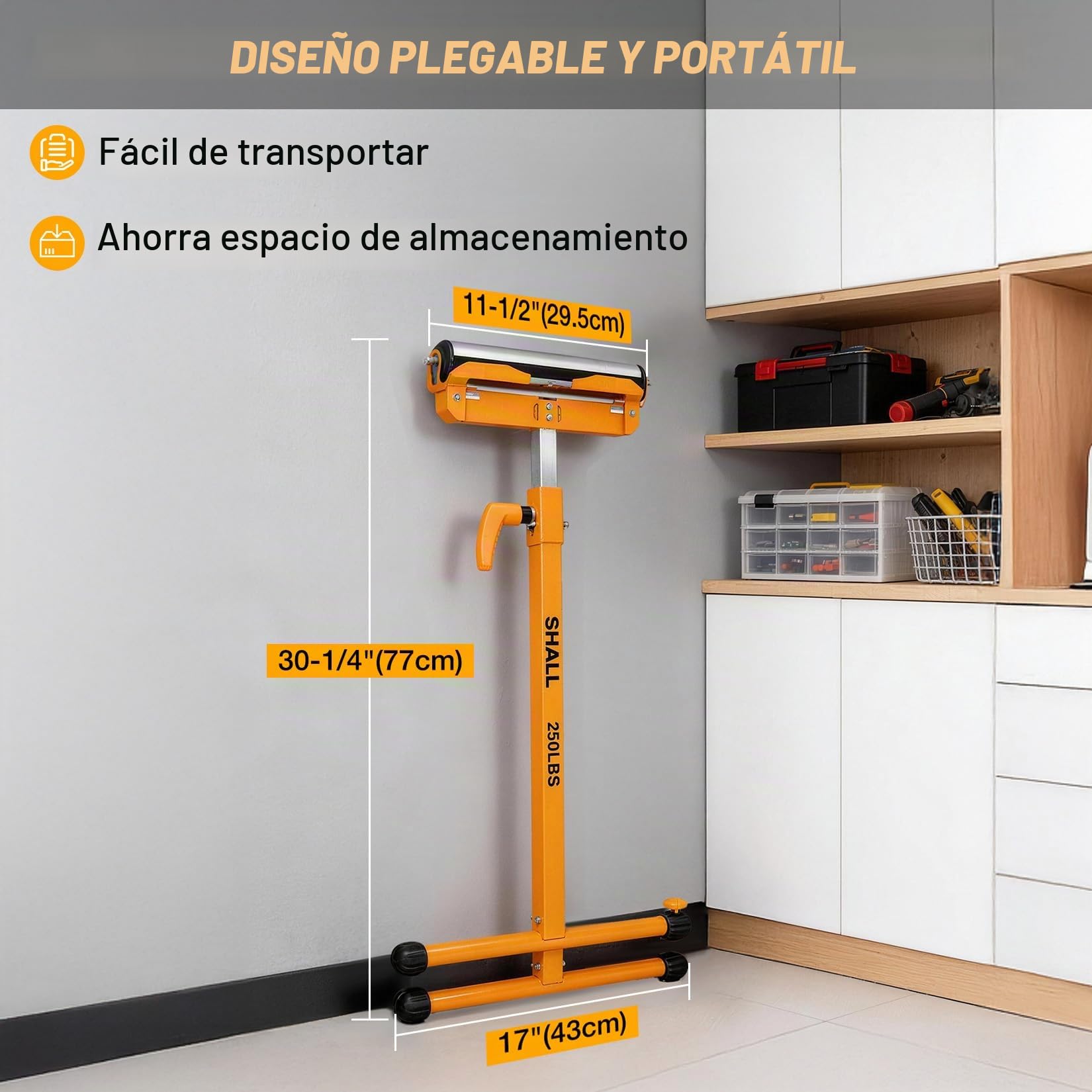 Shall Paquete de 2 soportes plegables para rodillos, capacidad de carga resistente de 250 libras, altura ajustable de 27.8 a 43 pulgadas, para sierra de mesa, carpintería