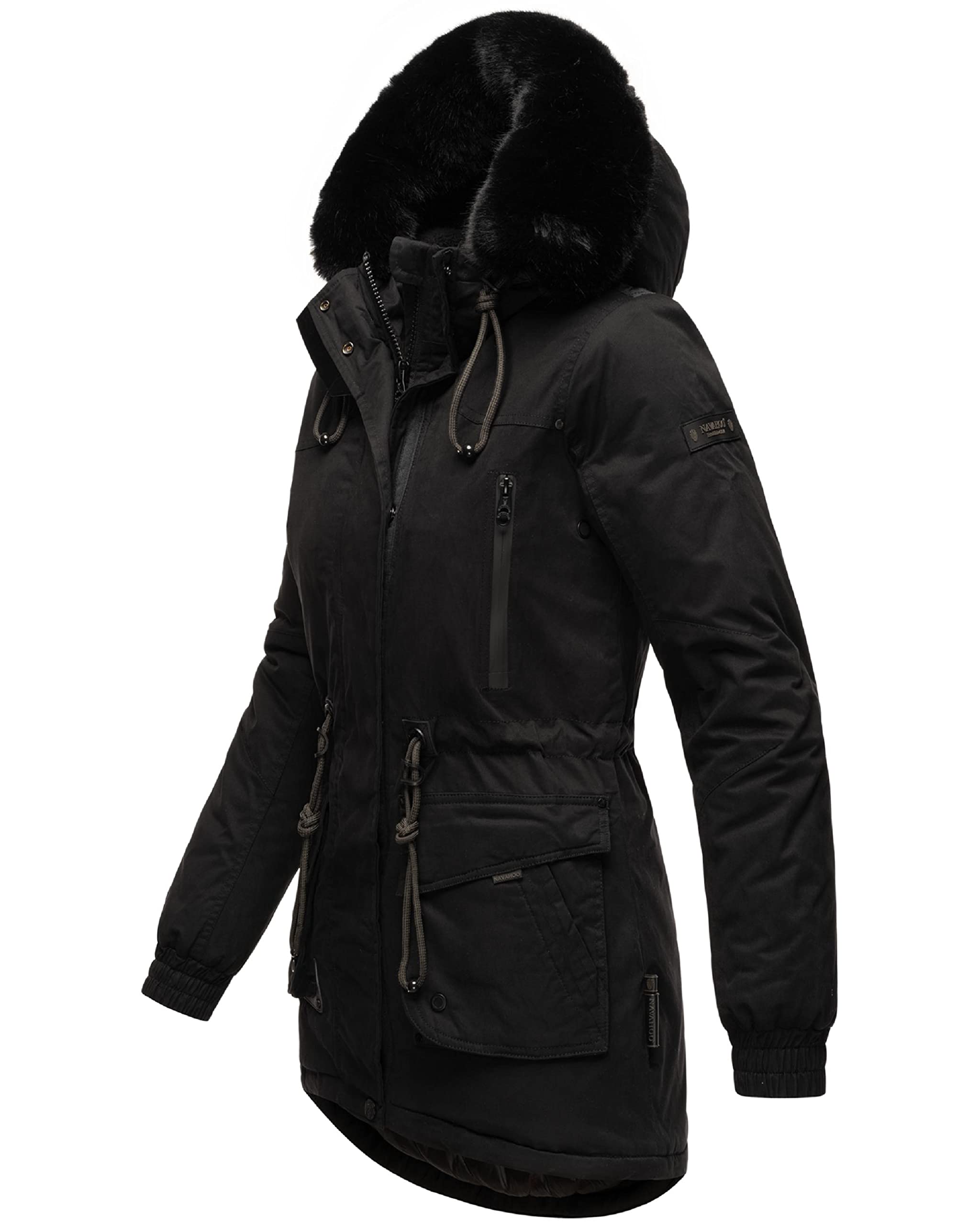 Navahoo Damen Winterjacke Wintermantel Baumwoll-Parka mit abnehmbarem Kunstfell Olessaa XS-3XL