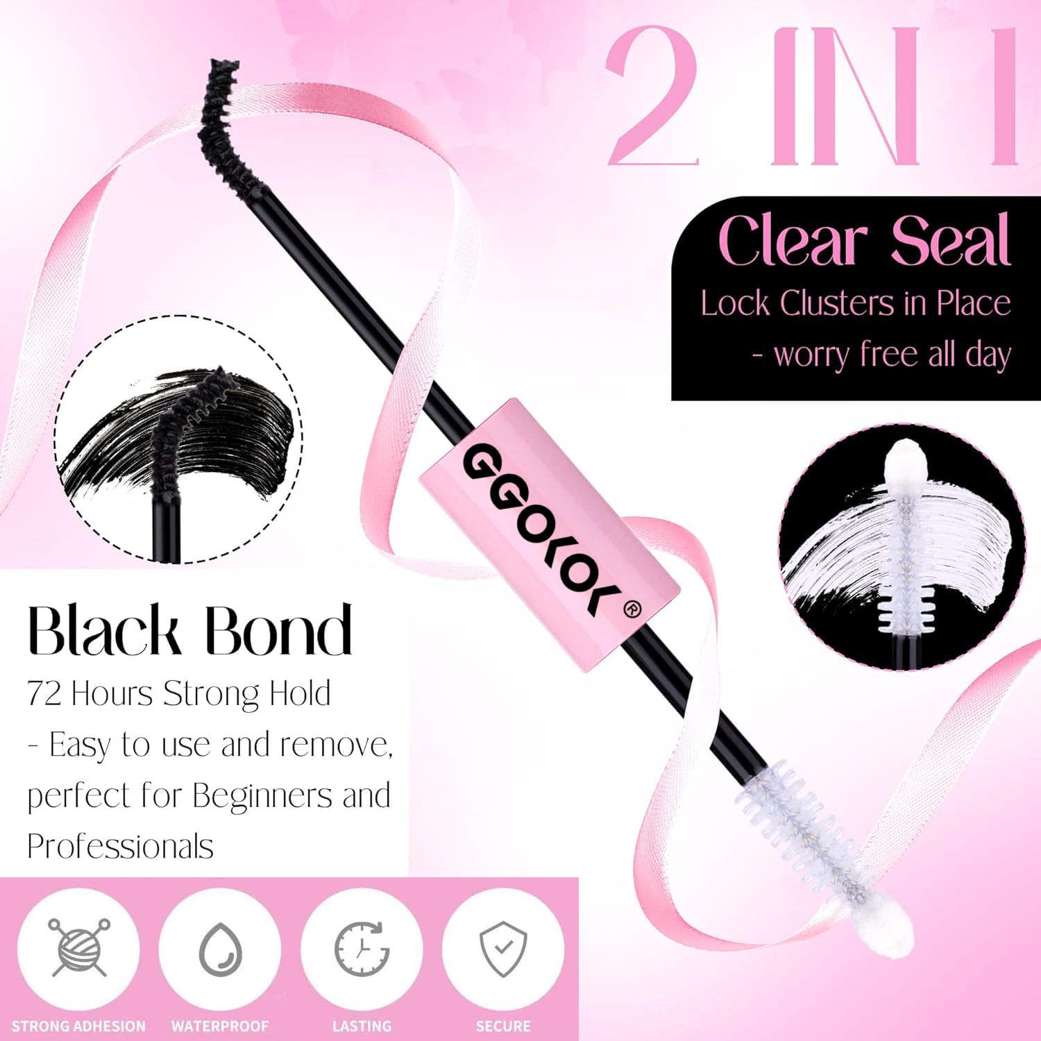 GGOKOK DIY Lash Clusters Kit 60D+80D+100D Fluffy Volume 8-16MM Thick Eyelash Extension Kit Individual Lashes Clusters Lash Bond and Seal Lash Tweezers(60D 80D 100D,Kit) - Image 3