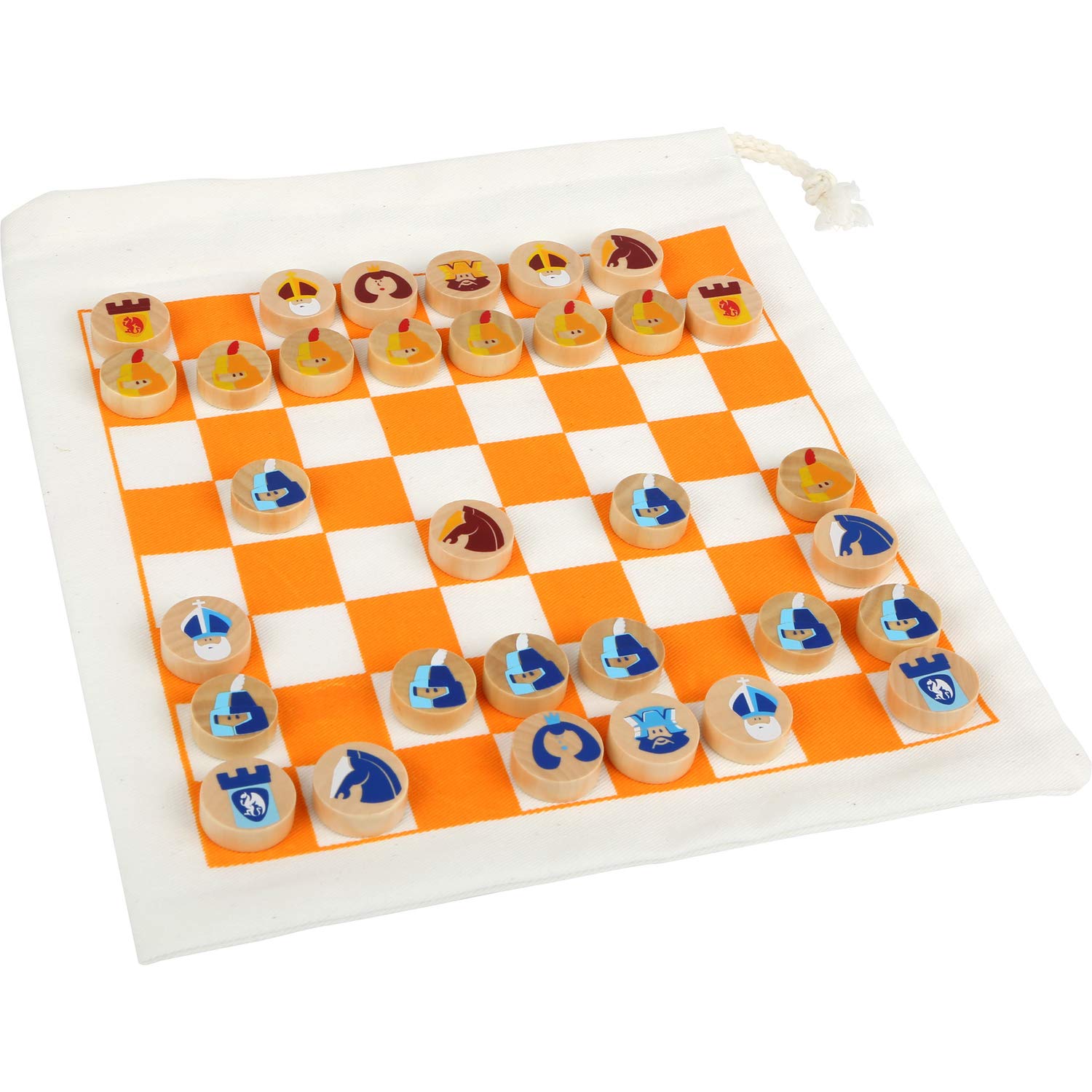 Small Foot 12021 Chess Travel Game, FSC 100% Certified, with Practical Bag for Transport and Playing Area, Lady Game Also Possible Toy, Multi-Coloured