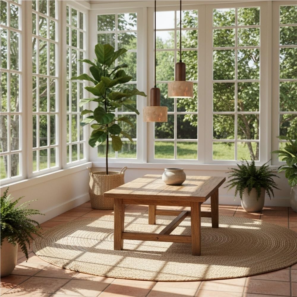 Pendelleuchte Travertin 2 Flammig Japanischer Stil, Hängelampe Verstellbar Kronleuchter Vintage Bauernhaus für Schlafzimmer Wohnzimmer Bett(Cylinder,3000K)