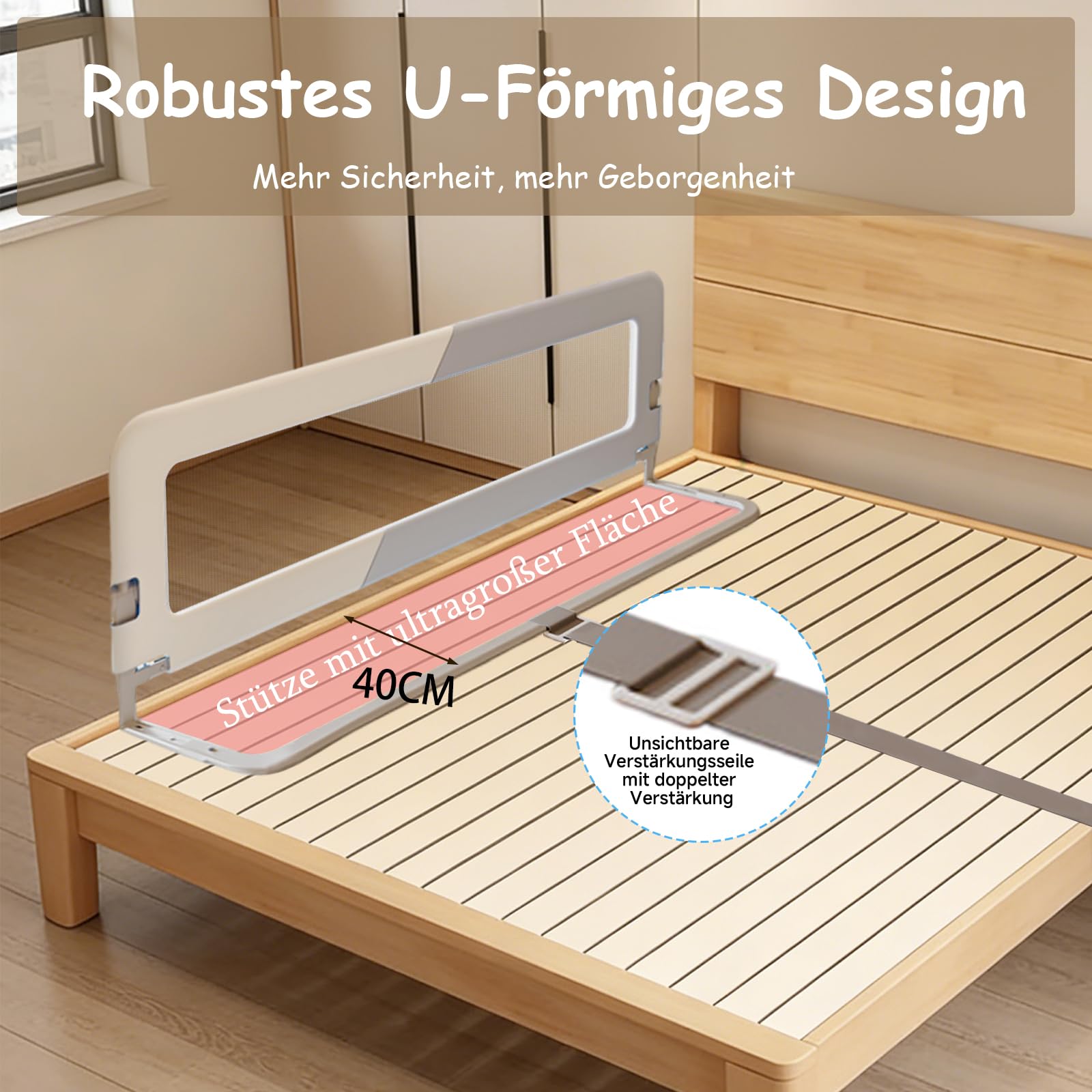 200cm Rausfallschutz Bett, Höhenverstellbar Bettschutzgitter Baby | Rausfallschutz Boxspringbett, Bettgitter Klappbar, Bett Rausfallschutz für Baby und Kinder, Schnelle Montage