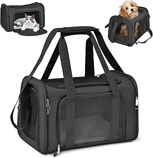 45x30x30cm Katzentransporttasche Haustiertasche, Katzen Tragetasche Faltbar und Atmungsaktiv, 7kg Transportbox Katze, Transportbox Hund für Mittelgroße Hunde, Katze Auto, Zug, Reisen(Schwarz)