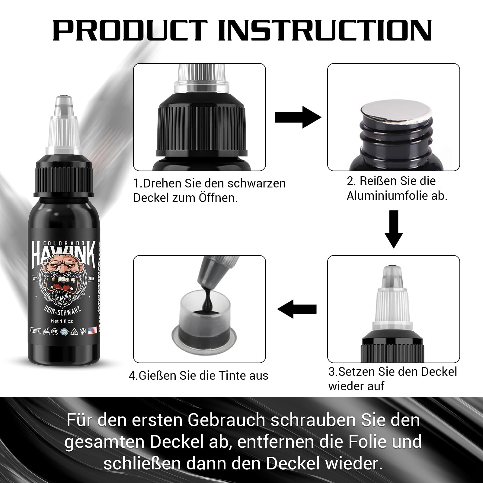 HAWINK Profesjonalna farba do tatuażu Black Tattoo Ink Czysta czerń 1 butelka 30 ml TI203DE-30-001