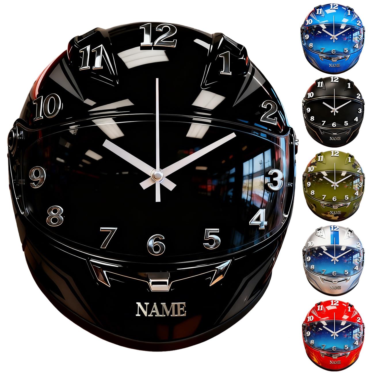 AHROZHOUIK Personalised 2D Motorcycle Helmet Wall Clock Custom Name Funny Motor Cycle Helmets Theme Wall Hanging Clocks Bedroom Decor Gifts For Family Friend Motorbike Lover Xmas Birthday (style 10)