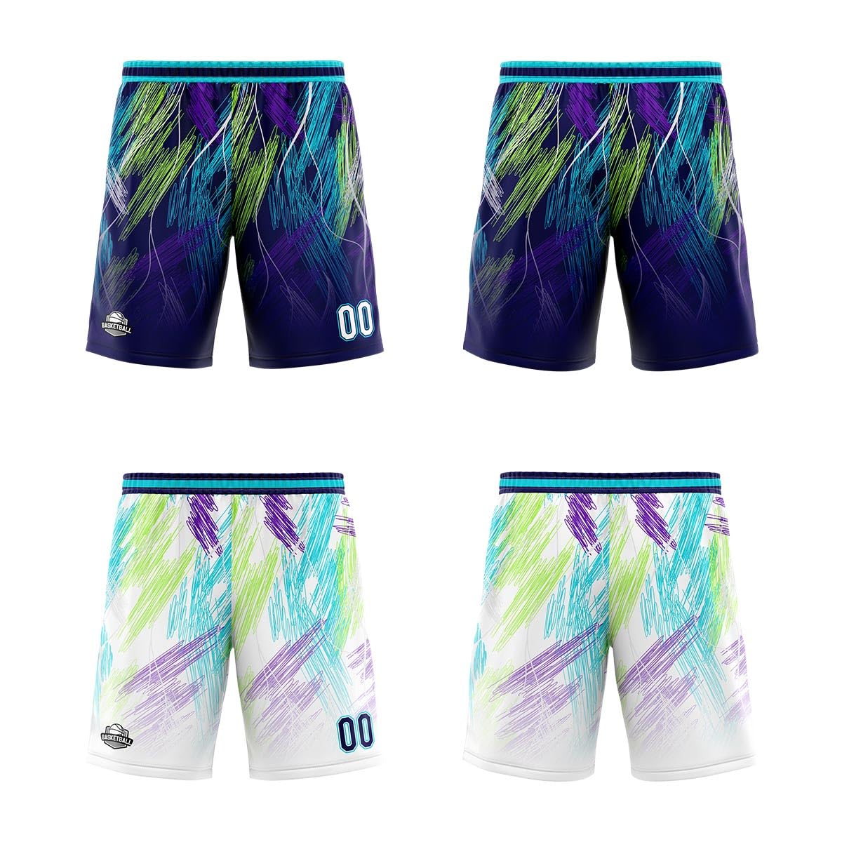 vients Custom Reversible Basketball Jersey Shorts Uniforms for Men Women Adult Youth Personalized Print Name Number Logo (Line Purple Light Blue, M)