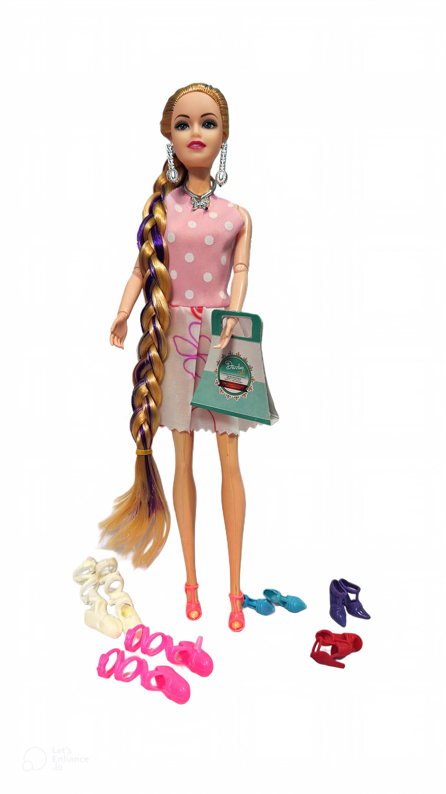 Gavya Collection Fashion Doll with Long Braided Hair Polka Dot Dress Jewellery Shoes 30 cm Doll for Girls Barbie Doll (B0DGF4TZ33) Amazon Price History, Amazon Price Tracker