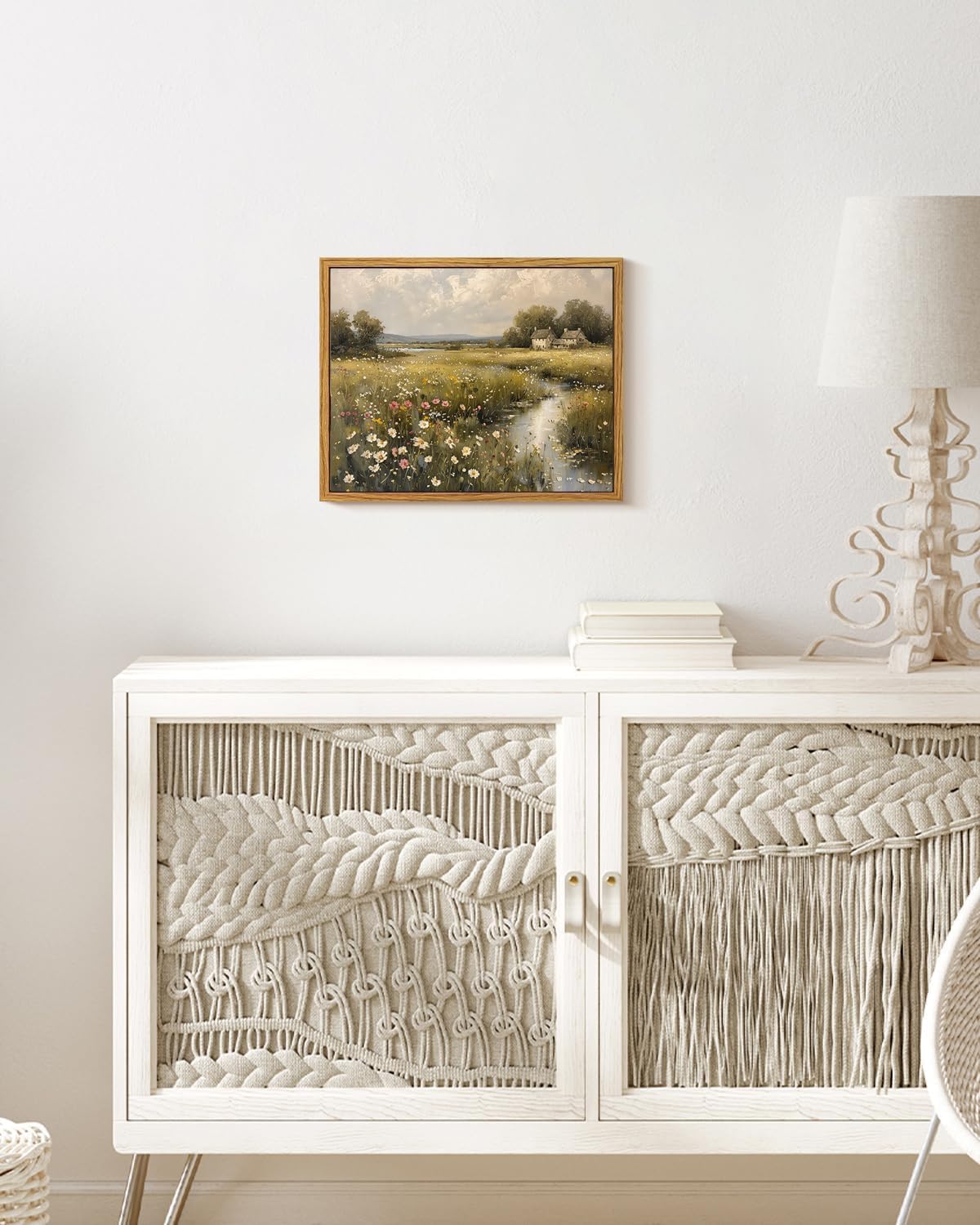 MTFBWY Vintage Wildflower Landscape Wall Art Framed, Nature Farmhouse Canvas Wall Art Prints, Floral Rustic Cottagecore Pictures Decor, for Bedroom Living Room Bathroom 16L x 12W