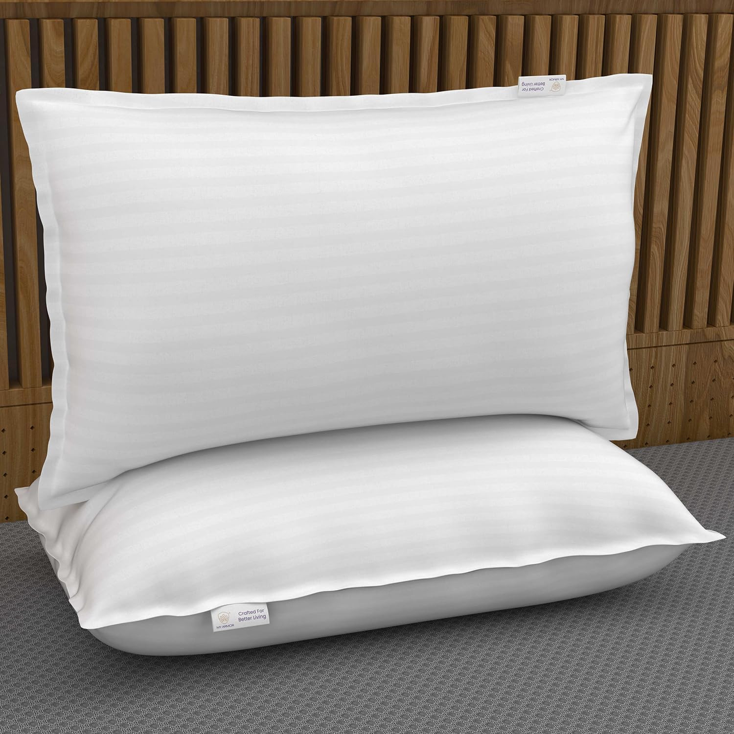 MY ARMOR King Size Luxury Hotel Collection Bed Pillows - 20 X 30 Inches - Pack of 2, Height Adjustable Super Soft Down Alternative Pillows for Back, Side, and Stomach Sleepers - White