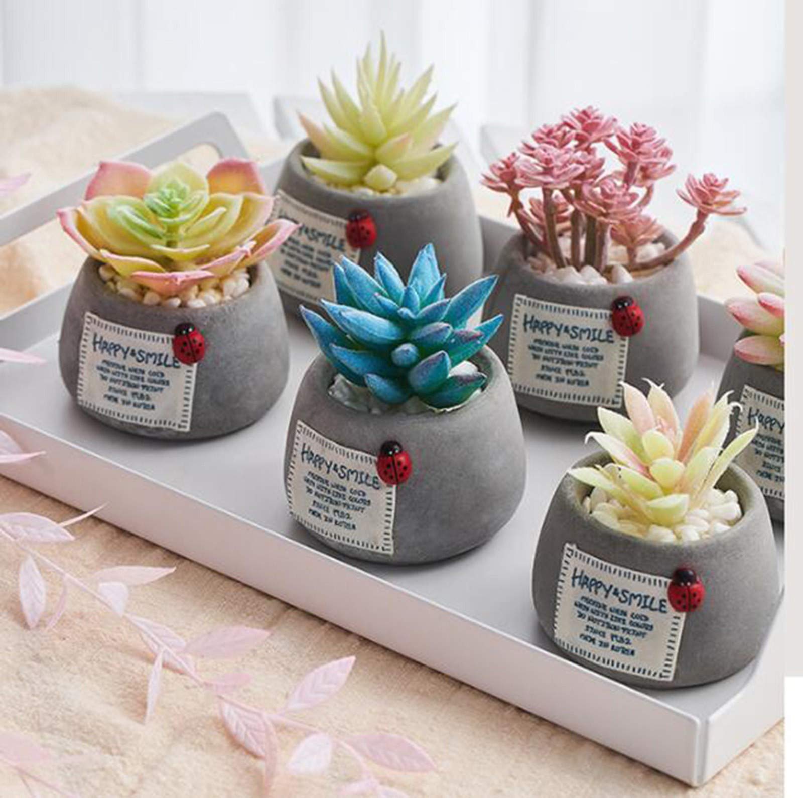 Amazon.co.jp: 人工観葉植物小さな鉢の造花多肉植物、装飾品の偽物の花