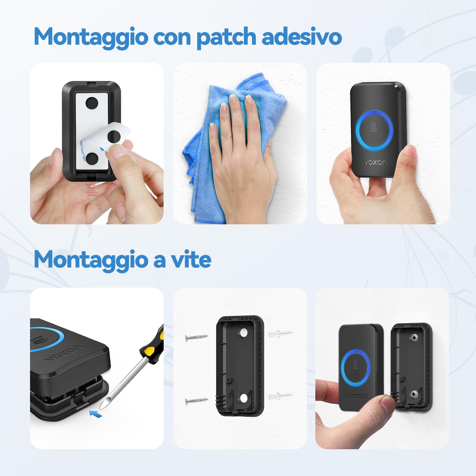 VOXON Campanello Senza Fili, Wireless Campanello con 2 Ricevitori Plug-in e 1 Trasmettitore, Portata 400M, IP65 Impermeabile, 60 Melodie con Flash LED, Doorbell per Casa e Ufficio (Nero)
