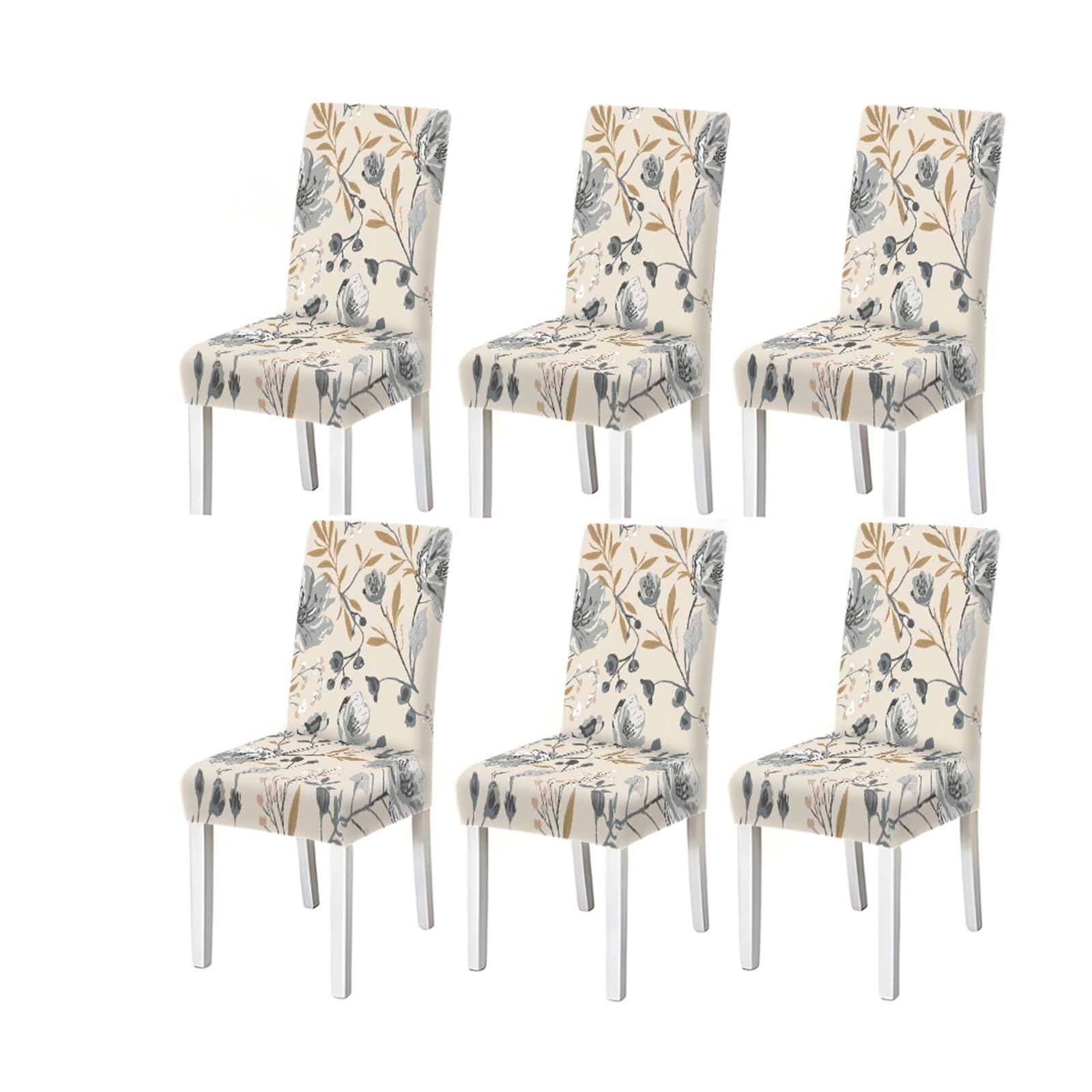 FZJKGH Floral Pattern Print Dining Chair Covers Set Of 2/4/6, Stretch Slipcovers For Kitchen Dining Room Removable Stretch Slipcovers for Dining Chairs(6PCSChair cover)