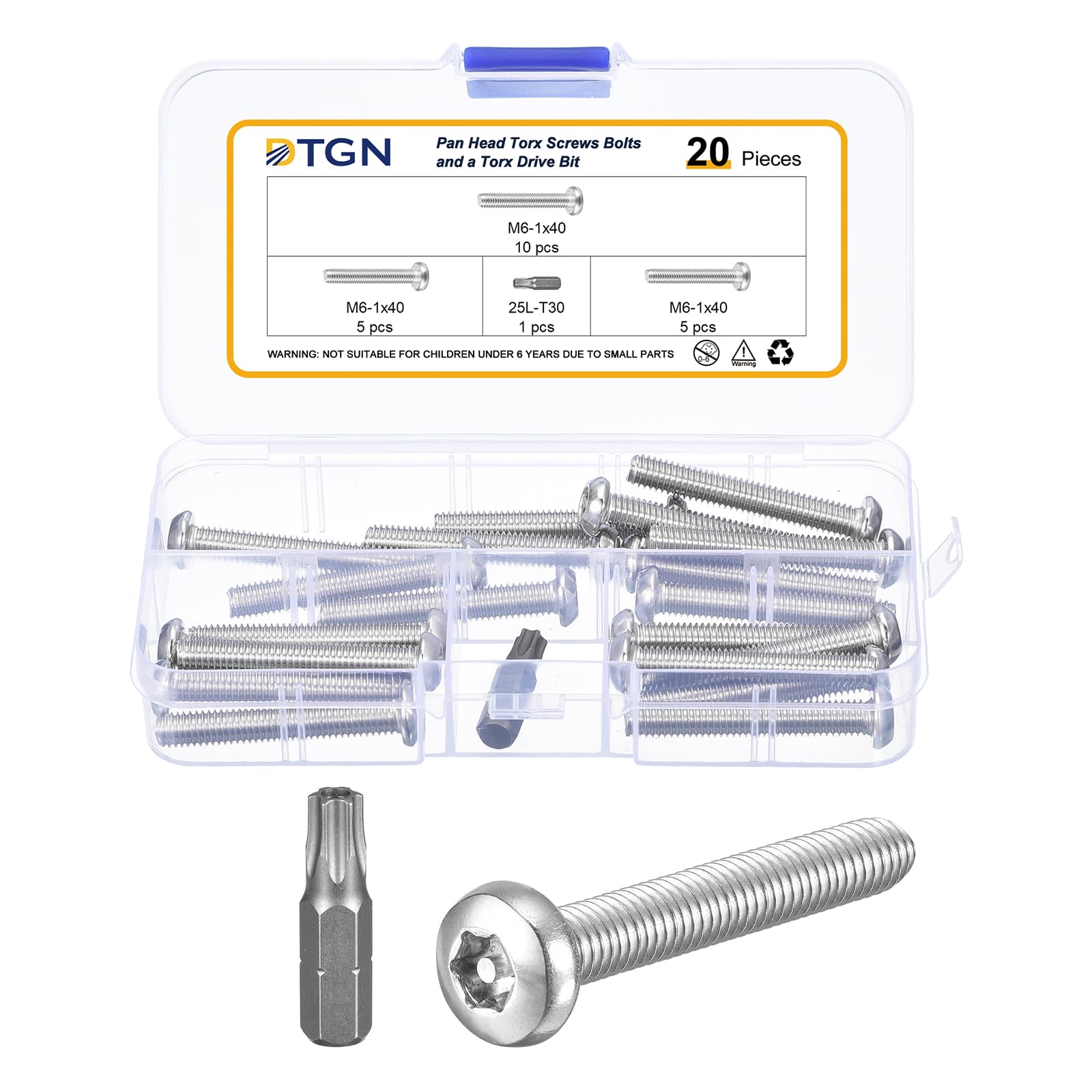 DTGN M6x40mm Pan Head Torx Security Screws, 20Pack, Good for Machinery