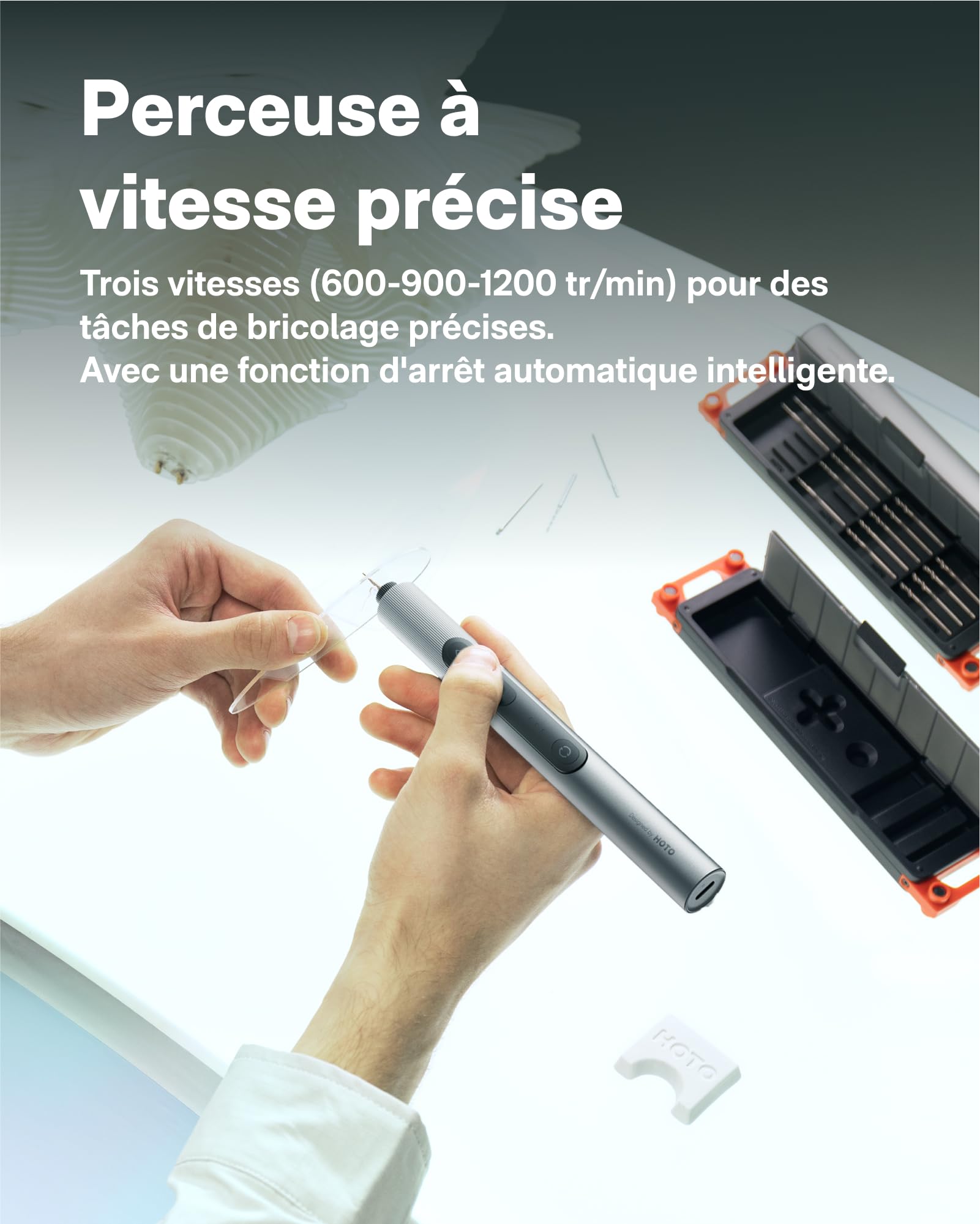 HOTO SNAPBLOQ D-A03 Kit de perceuses électriques sans fil à 3 vitesses, LED, 20 en 1 Kit portable pour bijoux, résine, plastique, bois, bricolage