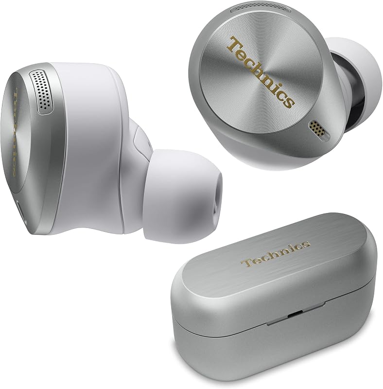 Auriculares Bluetooth verdaderamente inalámbricos de alta fidelidad de primera calidad con cancelación de ruido avanzada, conectividad multipunto de 3 dispositivos, carga inalámbrica, audio de alta resolución + llamadas mejoradas - EAH-AZ80-S (plateado)