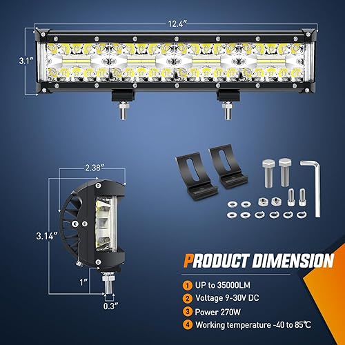 Miniatura 3 de Nilight Barra de luz LED lateral de 12 pulgadas, triple fila, luces combinadas de inundación, luz de trabajo LED con kit de arnés de cableado para