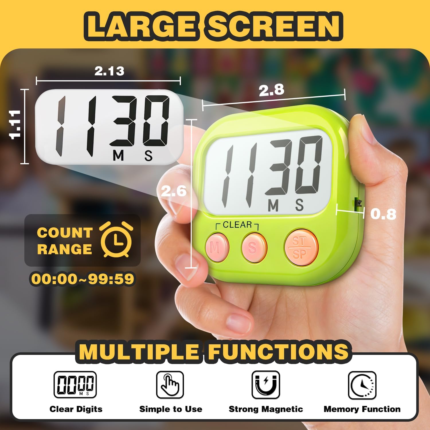 Classroom Timers for Teachers Kids Large Magnetic Digital Timer Teacher Supplies 24 Pack-Blue Green