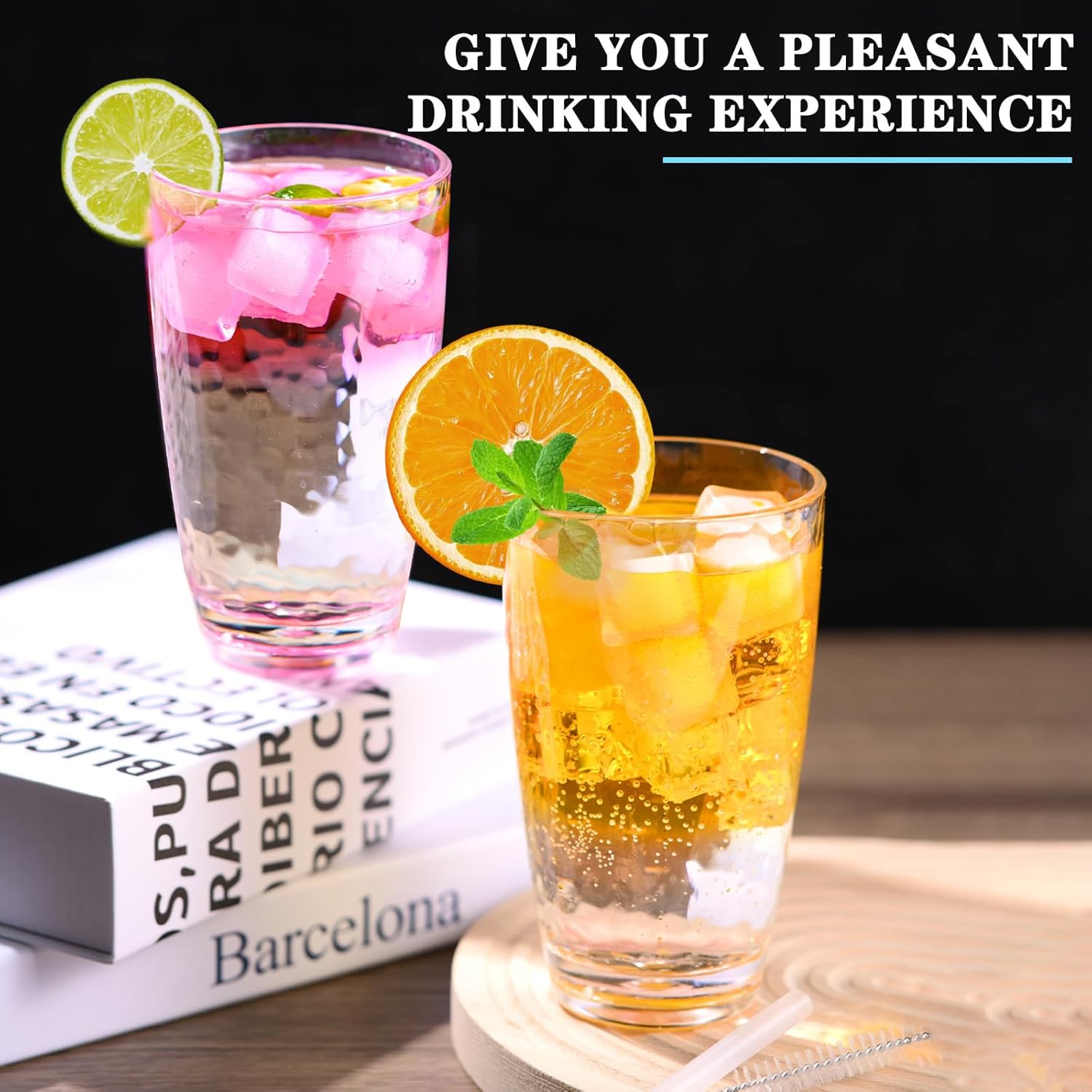 6 Pcs Plastic Drinking Tumblers Set of 18 oz, Acrylic Drinking Glasses with Straw&PP Brush, BPA-Free, Stackable Water Cups, Clear Cups for Juice, Wine (18 oz-6 pcs) - Image 5