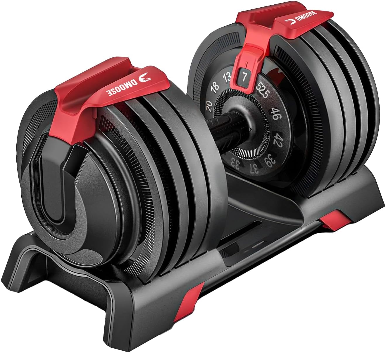 DMoose Adjustable Dumbbells Set 52.5 lbs - Easily Selectable Weights - 12 Increments - Quick Adjust Mechanism - Compact, Space-Saving Design - Ideal for Beginners & Full-Body Workouts