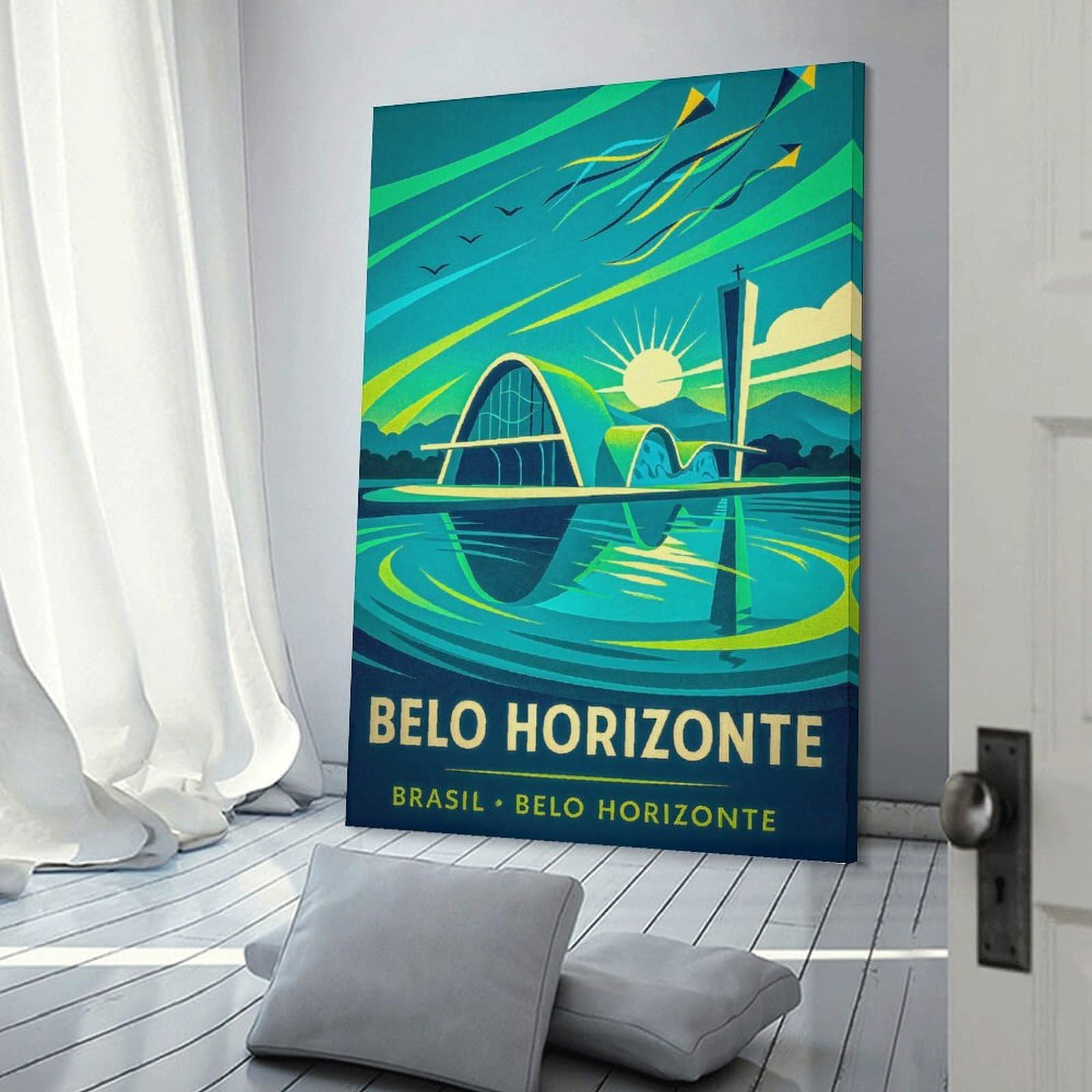 Junmoney Canvas Wall Picture Belo Horizonte Brazil Travel, 12x18inch(30x45cm), for Office, Study Or Home Workspace, Canvas Wall Decor for Creative Rooms