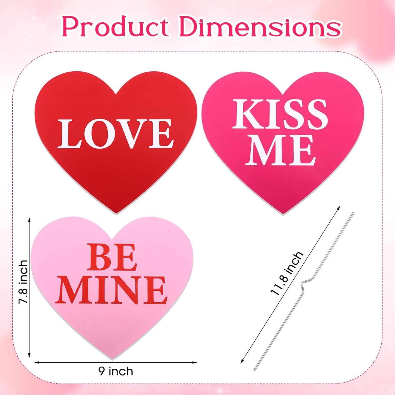 Novabright 6 Pcs/2 Set Valentine's Day Front Porch Decor with Stakes Red Pink Heart Yard Sign Conversation Lawn Sign Decor for Valentines Day Flowerpot Garden Yard Outdoor Pathway Walkway Decorations