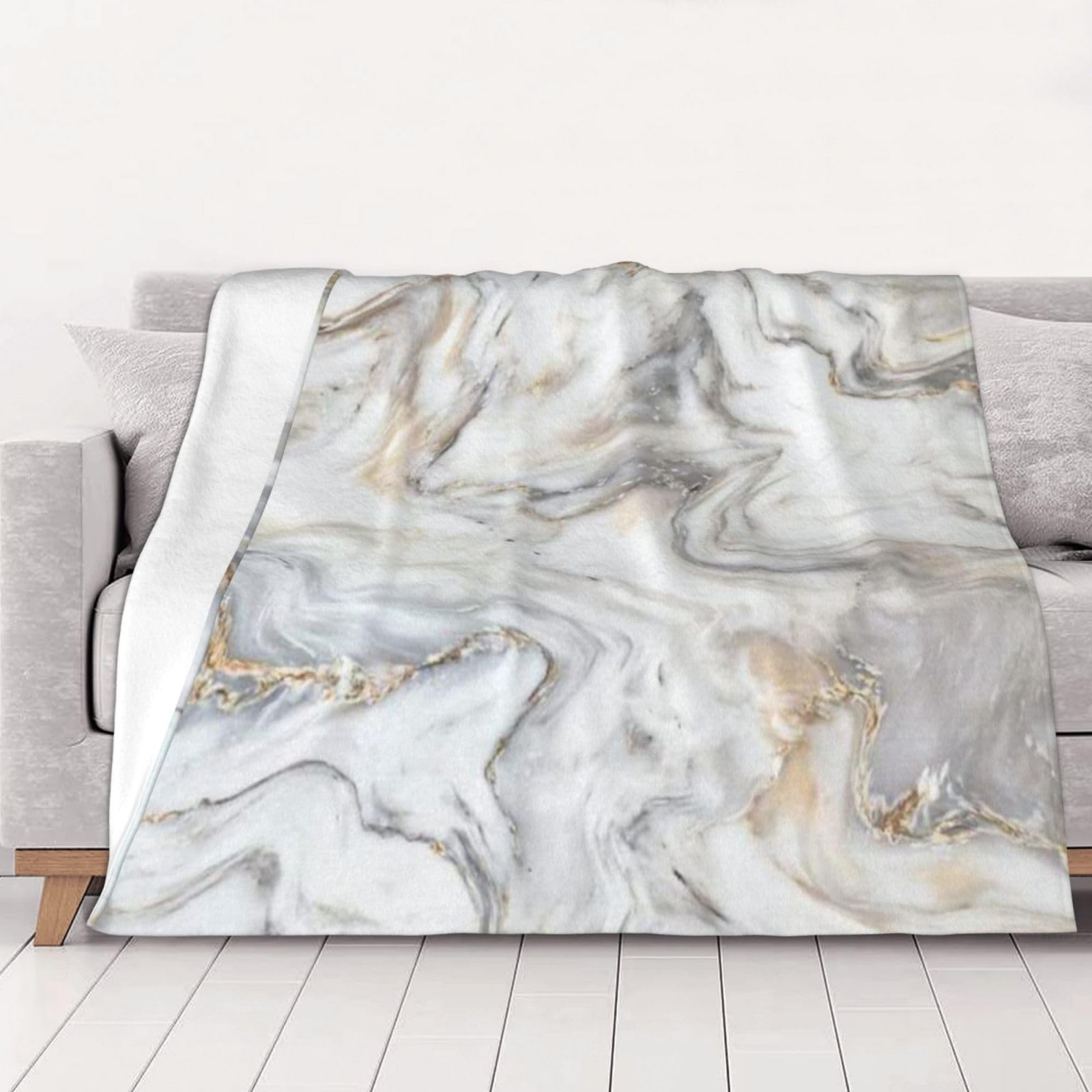 Couverture en flanelle marbre jaune de qualité premium pour lit et intérieur chic