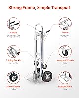Vista 69 de VEVOR Folding Hand Truck and Dolly, 309 Lbs Capacity, Aluminum Foldable Cart, Heavy-Duty Luggage Trolley Cart with Telescoping Handle and PP+TPR