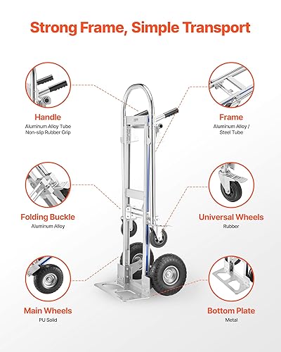 Miniatura 69 de VEVOR Folding Hand Truck and Dolly, 309 Lbs Capacity, Aluminum Foldable Cart, Heavy-Duty Luggage Trolley Cart with Telescoping Handle and PP+TPR