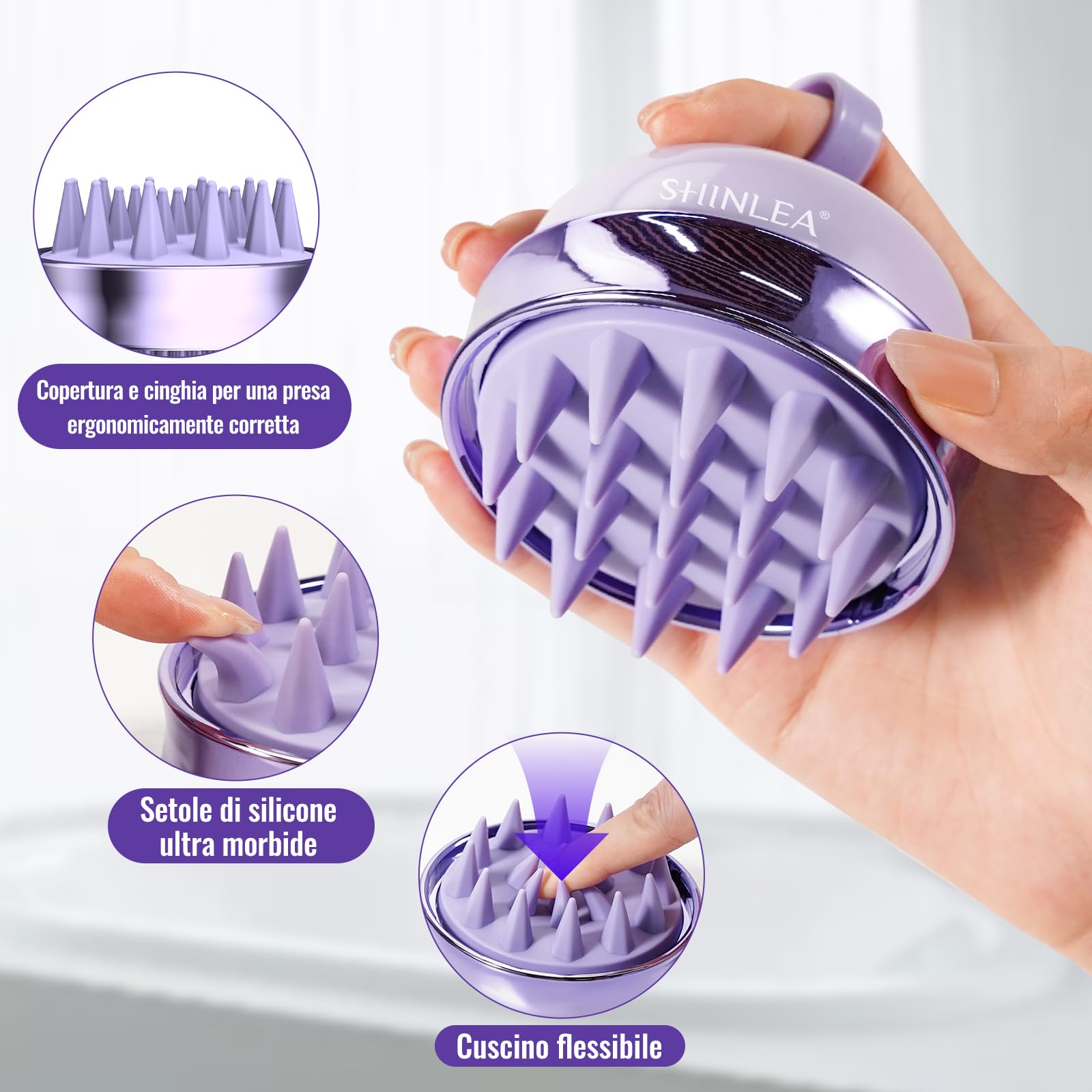 SHINLEA Spazzola massaggiante per cuoio capelluto - Spazzola per shampoo, pulizia profonda, massaggio capelli double face silicone, riduce forfora