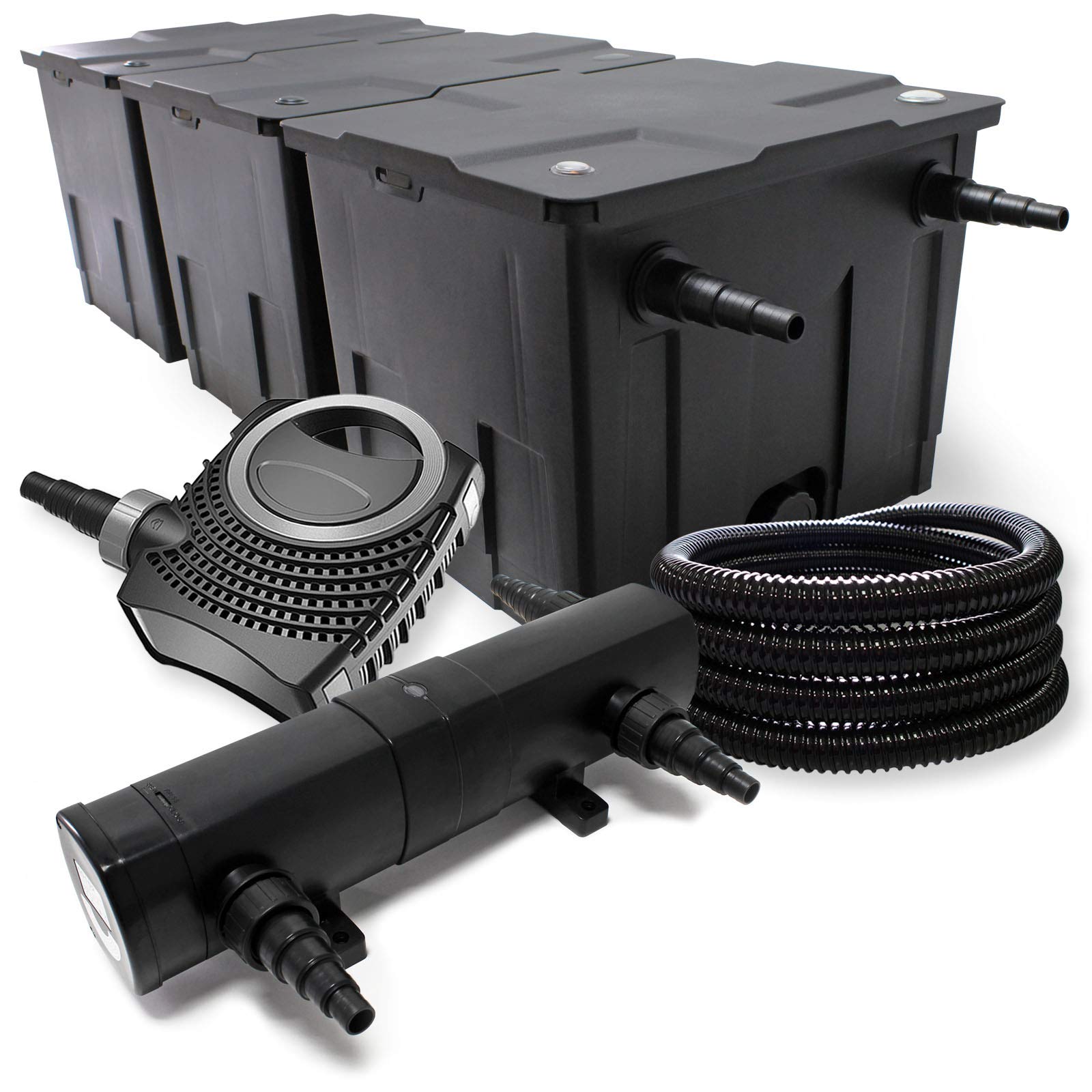 Wiltec CBF-350C Teichfilter bis 90000 L Durchlauffilter NEO10000 SuperECO Teichpumpe 10000l/h 80W CUV-236 UVC Klärer 36W 25m Teichschlauch 25 mm