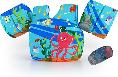 Vista 11 de DOOHALO Flotadores de natación para niños de 28 a 70 libras, chaleco flotante de hombro para niños de 2 a 8 años de edad, para niños y niñas, bebés