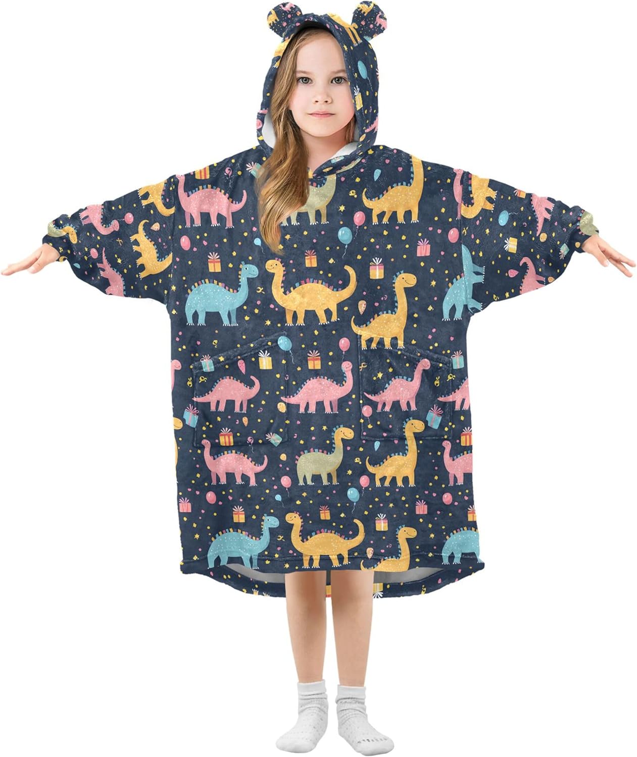 Cute Dinosaur Kids Wearable Blanket Hoodie with Pocket and Sleeves for Toddlers, Cute Hoodies Girls Boys B0404100