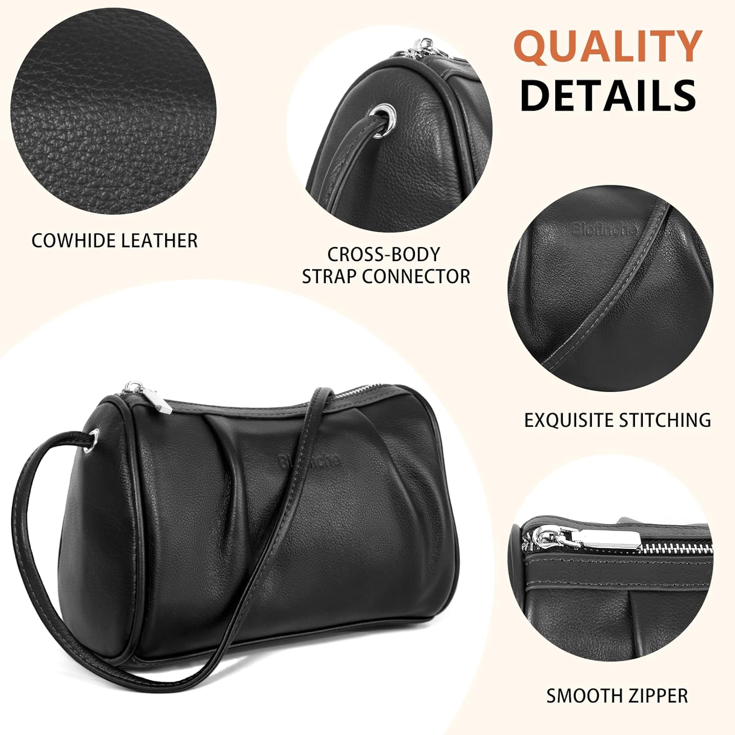 Women's Genuine Leather Crossbody Bag Small Hobo Barrel Purse with Wrinkle Design for Everyday Casual and Travel - Image 6