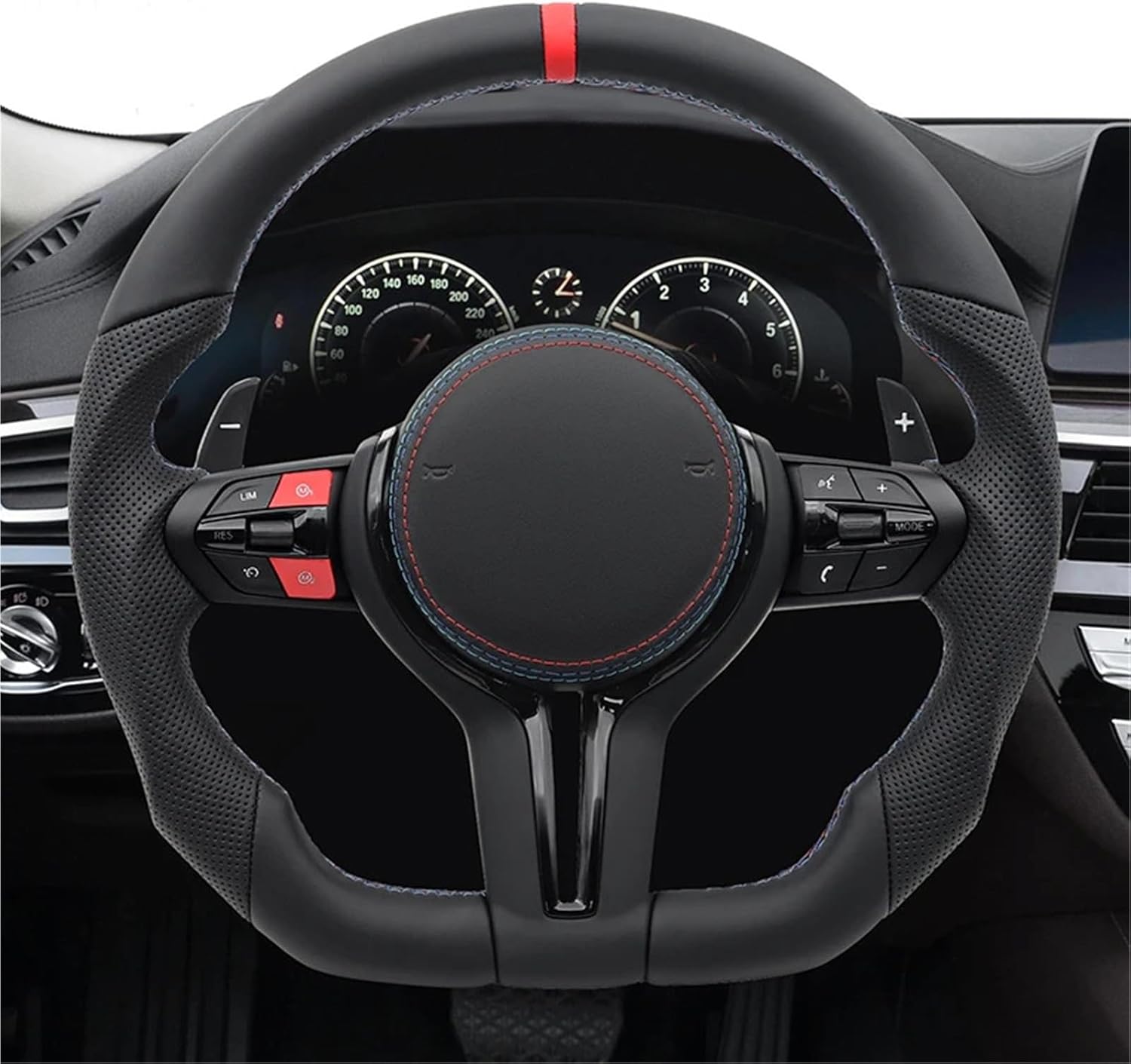 Leather Steering Wheel Compatible With BMW F10 F20 F30 F32 F07 F01 F80 E46 E60 E90 M3 M4 M5 M6 Car Accessories(Style 02-M3)